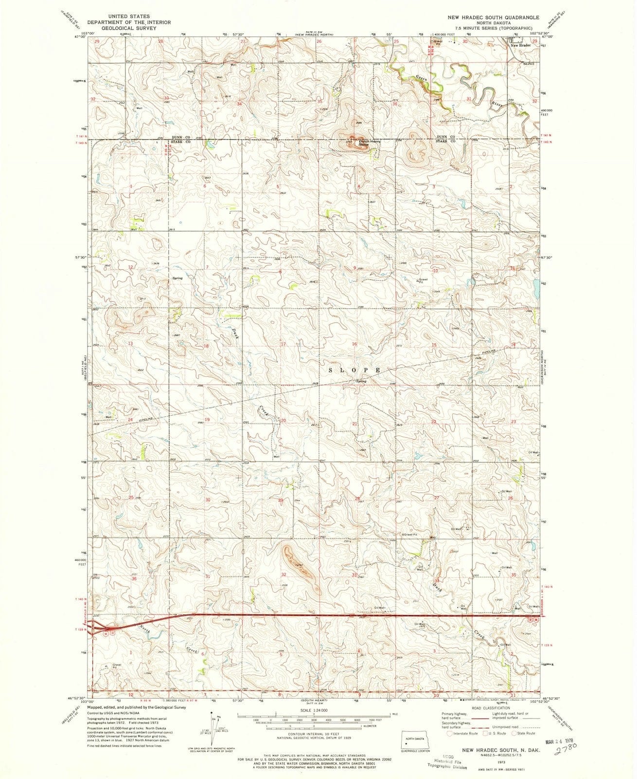 1973 New Hradec South, ND - North Dakota - USGS Topographic Map