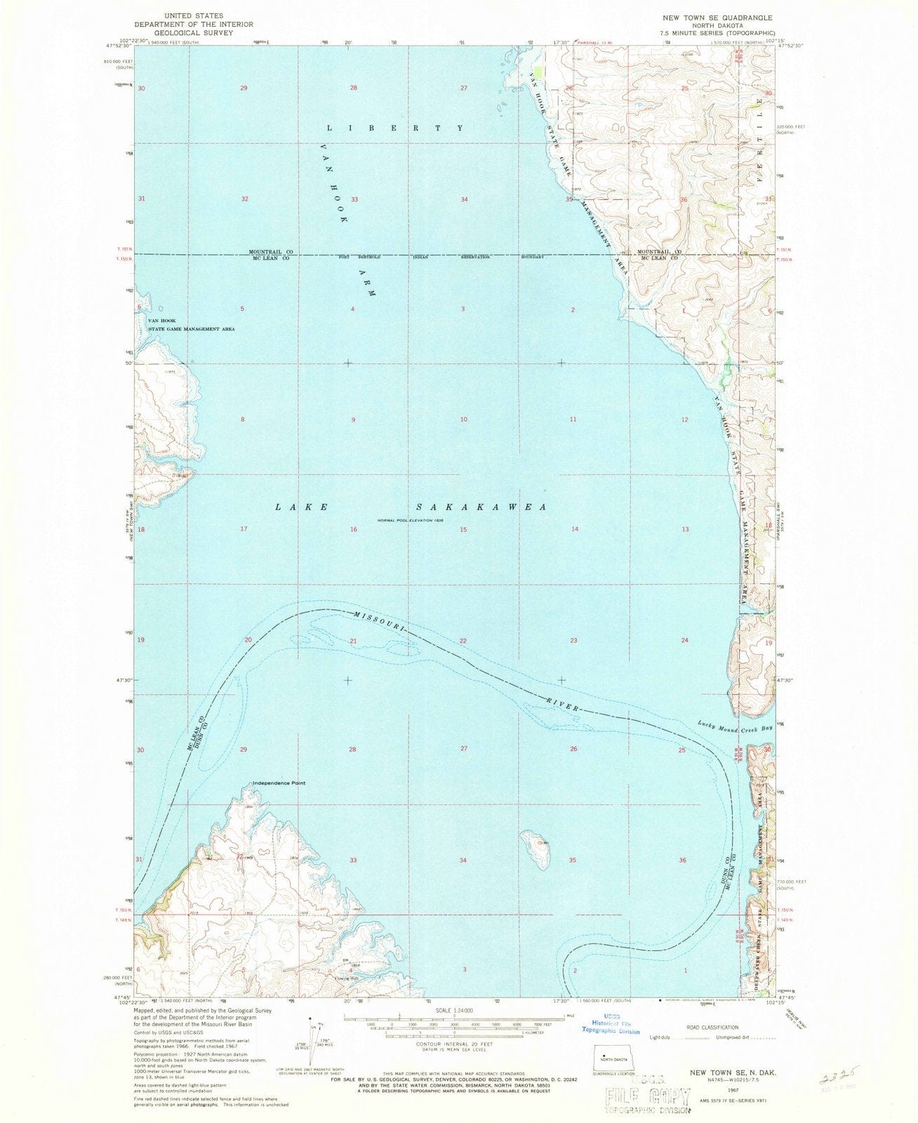 1967 New Town, ND - North Dakota - USGS Topographic Map