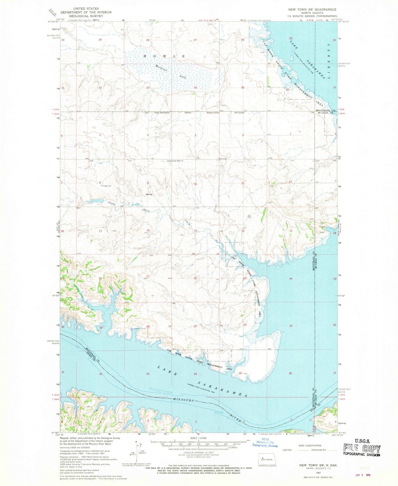 1967 New Town, ND - North Dakota - USGS Topographic Map v2
