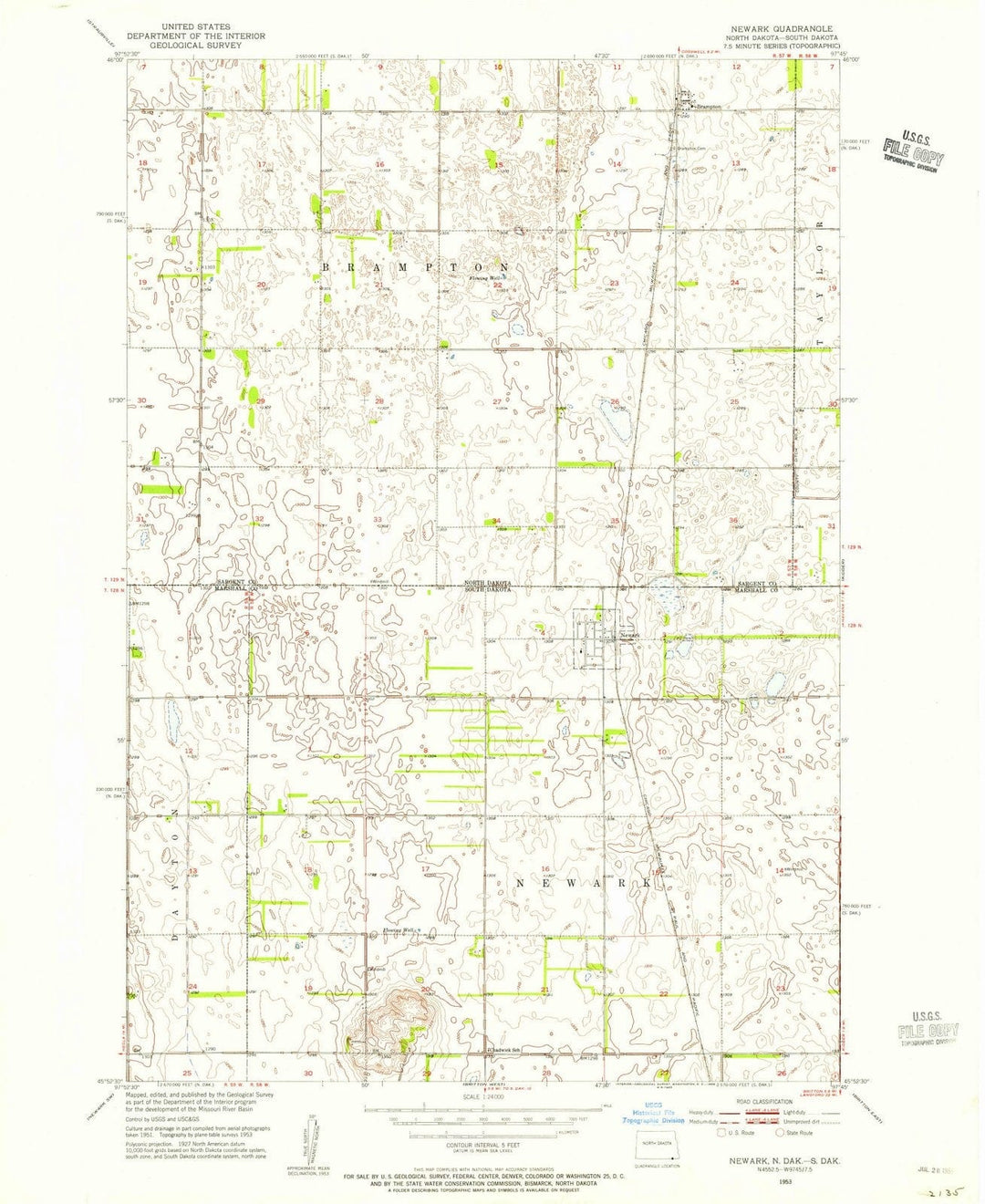 1953 Newark, SD - South Dakota - USGS Topographic Map