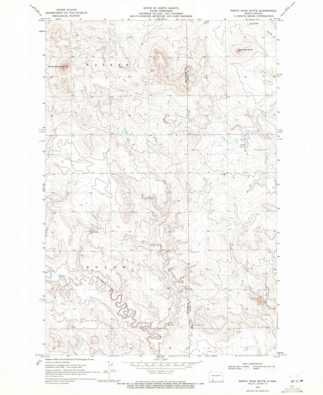 1969 North Star Butte, ND - North Dakota - USGS Topographic Map