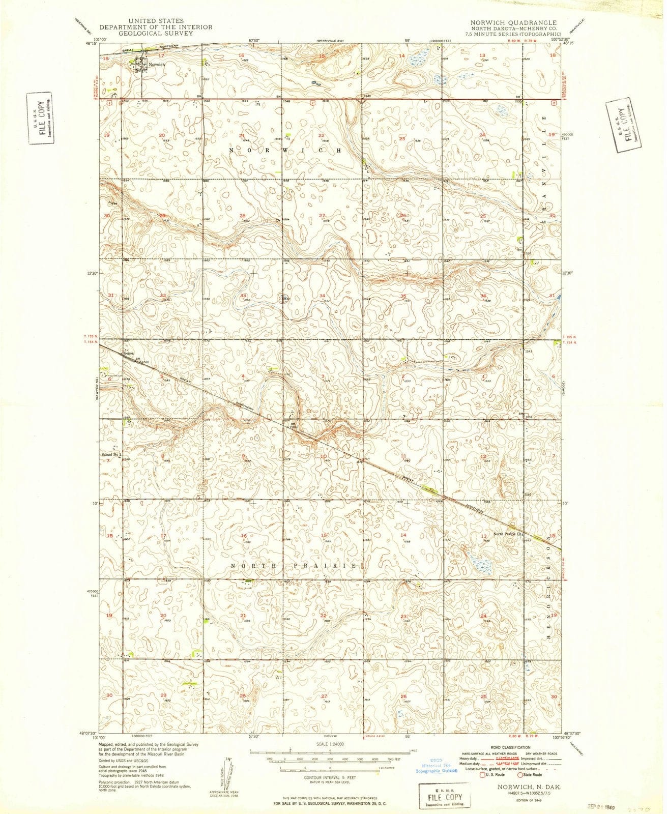 1949 Norwich, ND - North Dakota - USGS Topographic Map