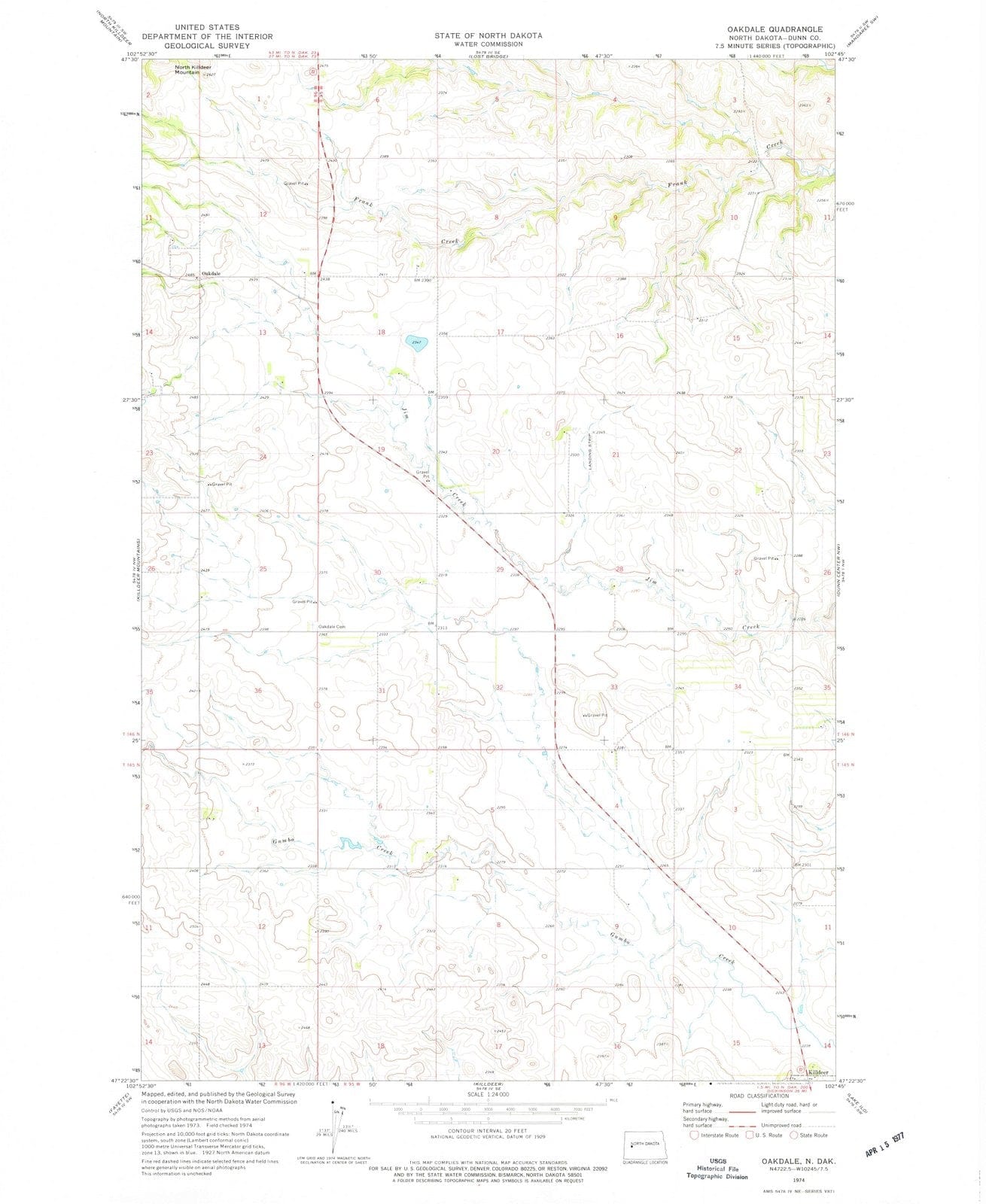 1974 Oakdale, ND - North Dakota - USGS Topographic Map