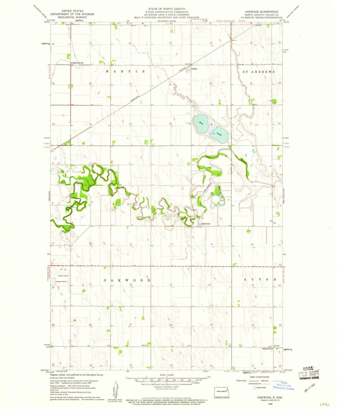 1960 Oakwood, ND - North Dakota - USGS Topographic Map