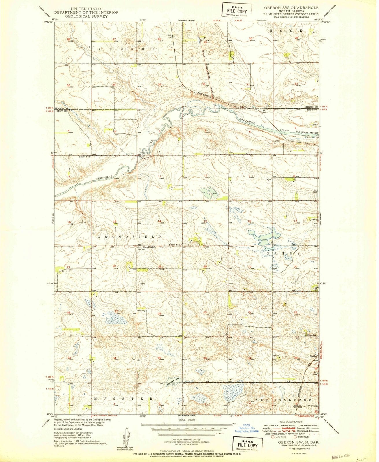 1950 Oberon, ND - North Dakota - USGS Topographic Map
