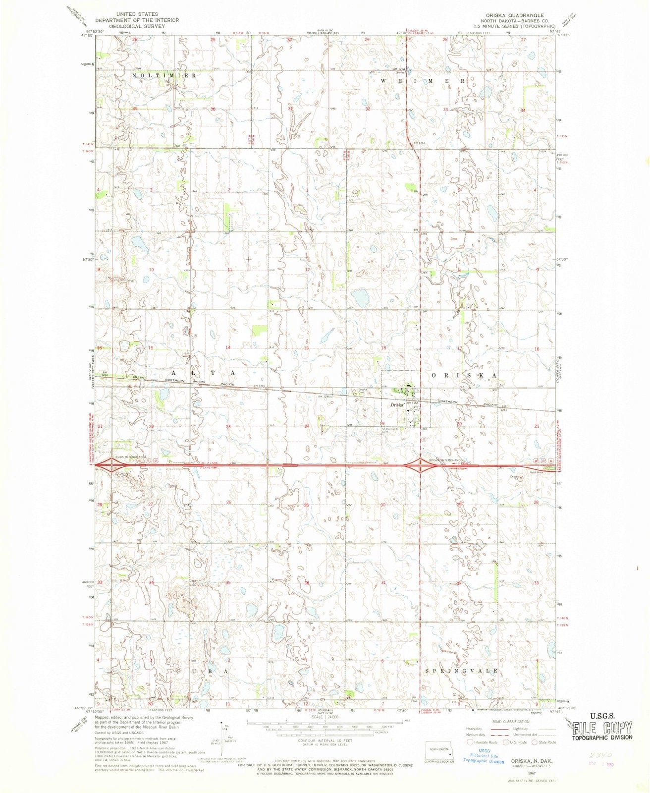 1967 Oriska, ND - North Dakota - USGS Topographic Map