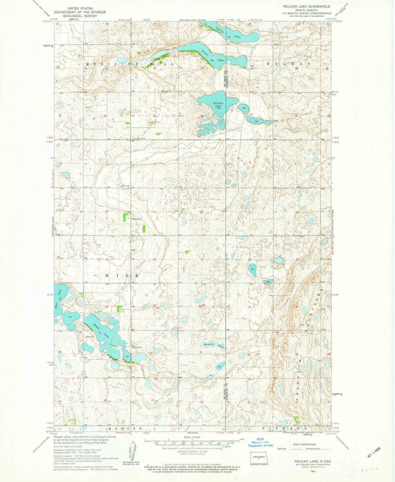 1961 Pelican Lake, ND - North Dakota - USGS Topographic Map