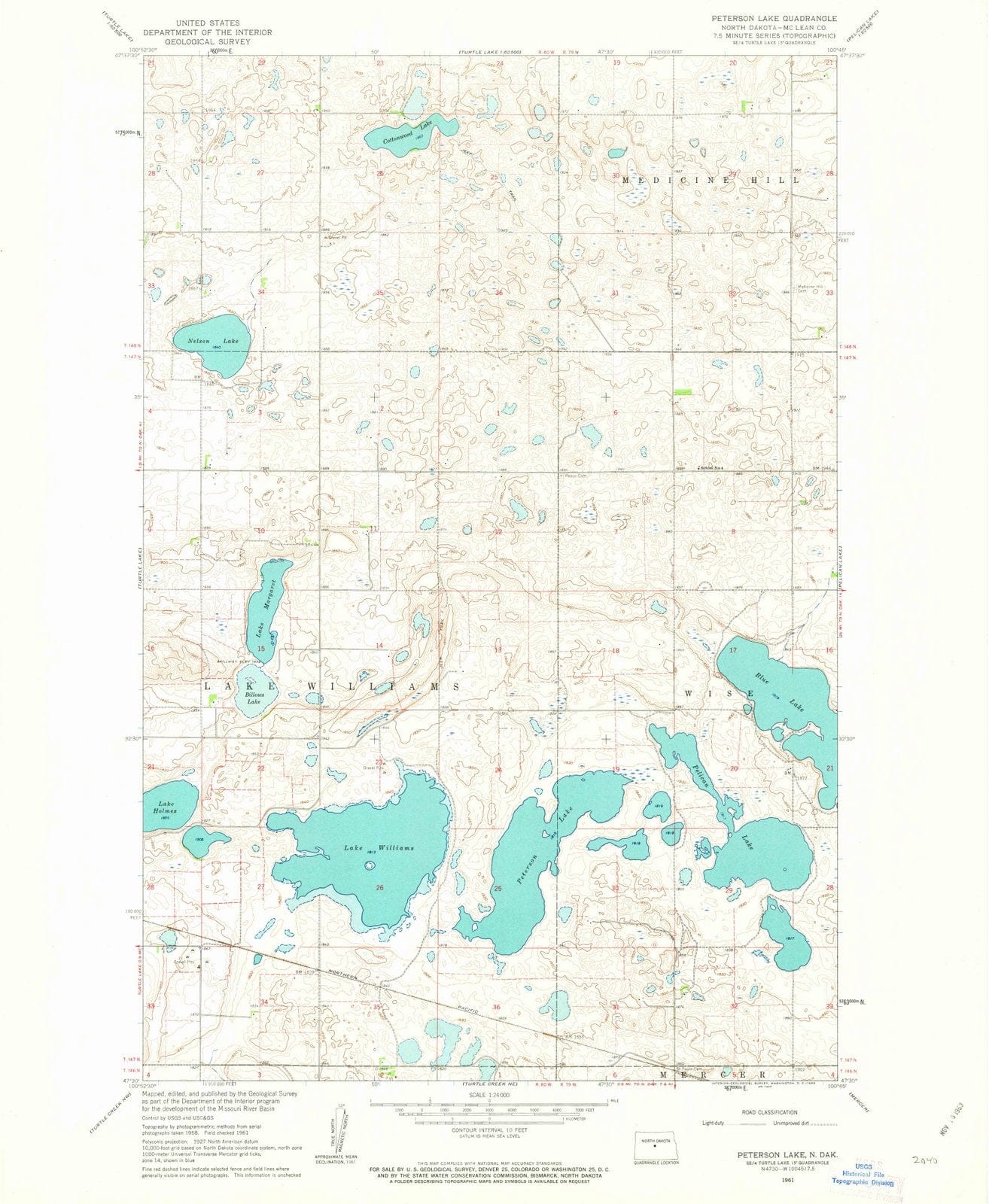1961 Peterson Lake, ND - North Dakota - USGS Topographic Map
