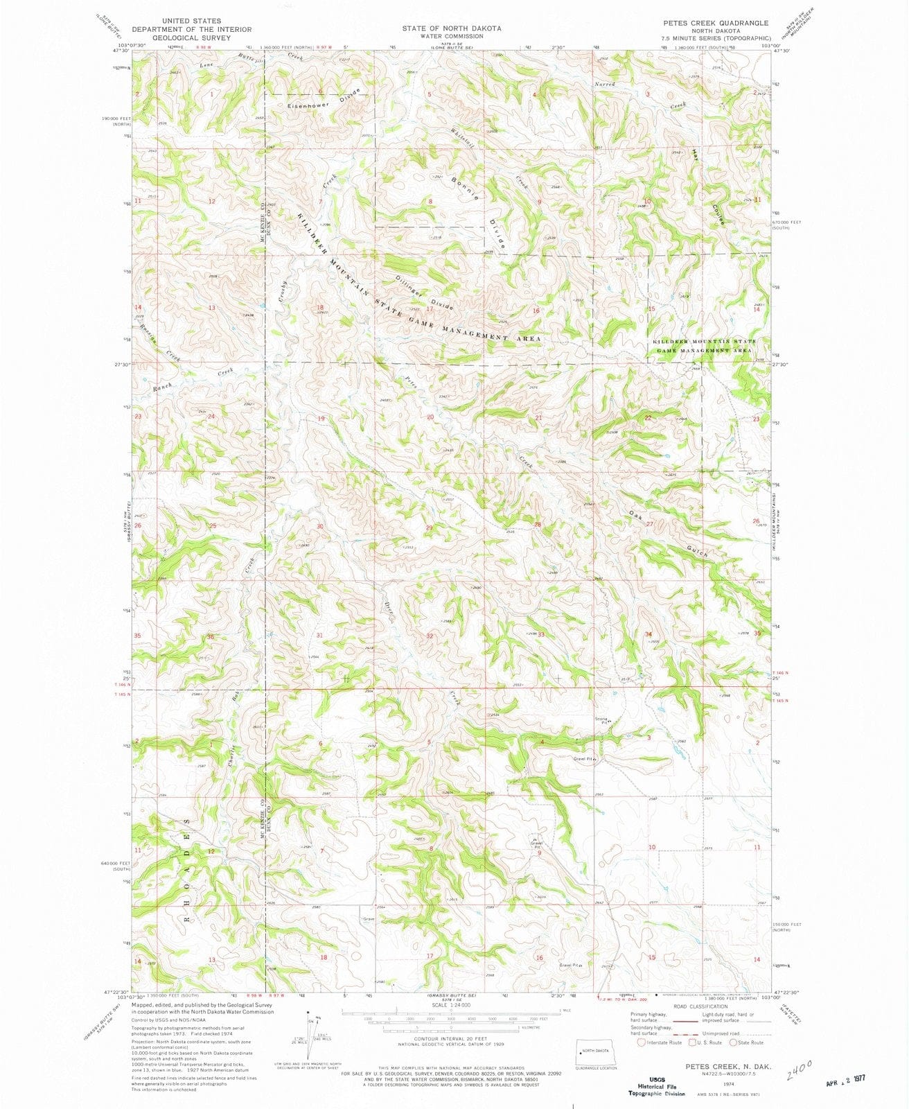 1974 Petes Creek, ND - North Dakota - USGS Topographic Map