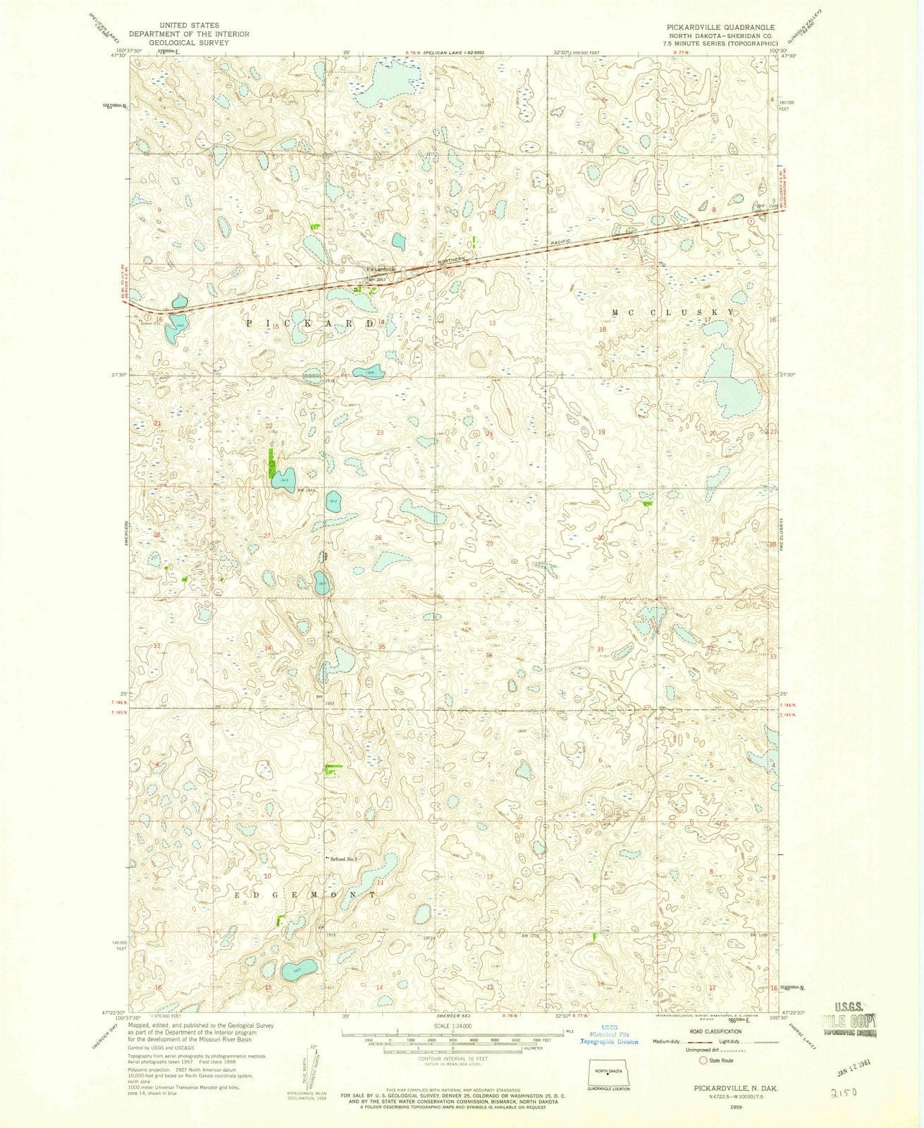 1959 Pickardville, ND - North Dakota - USGS Topographic Map