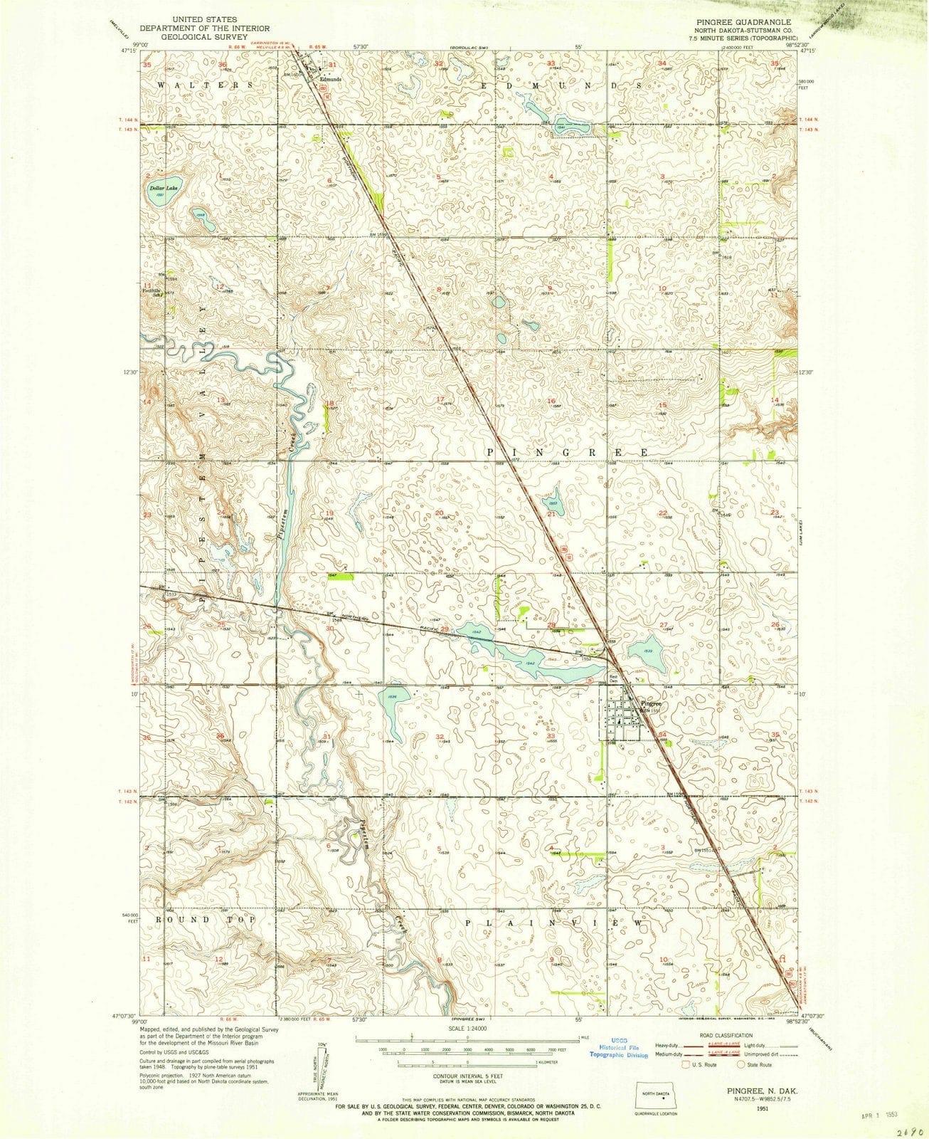 1951 Pingree, ND - North Dakota - USGS Topographic Map