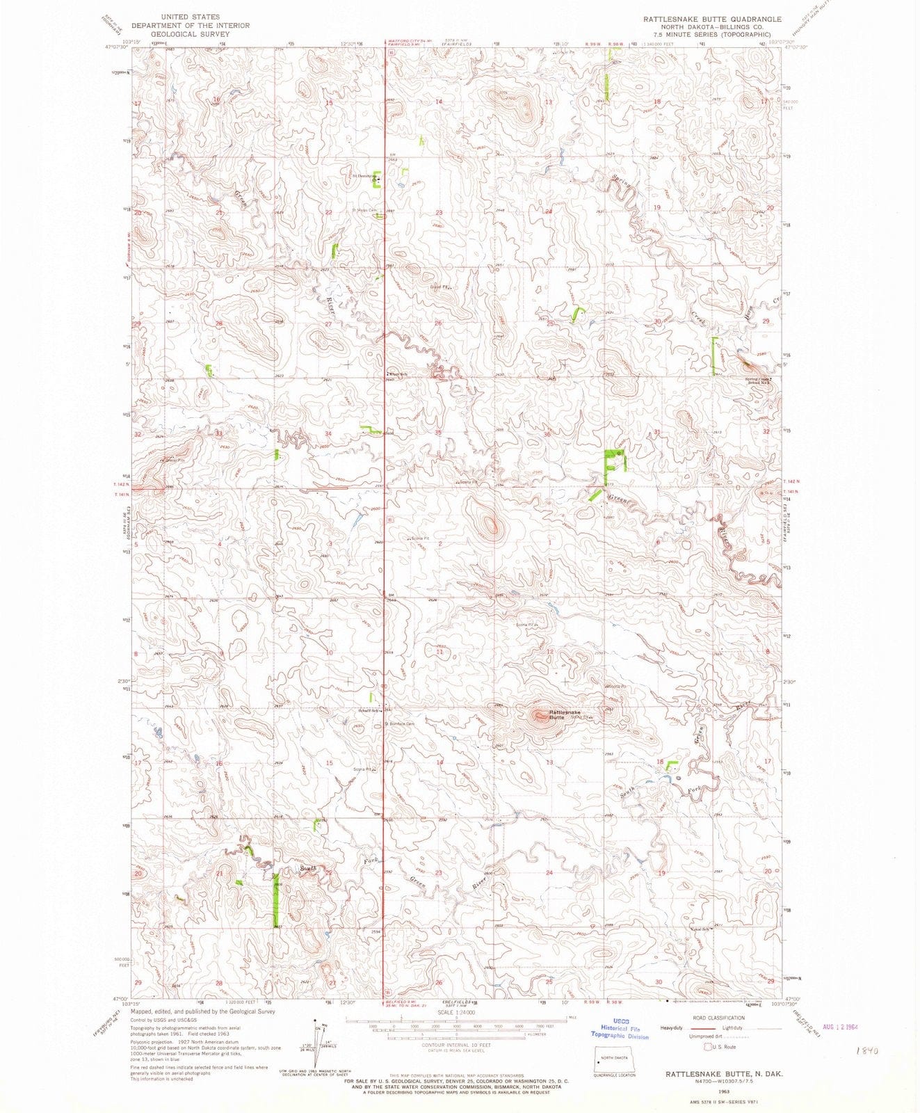 1963 Rattlesnake Butte, ND - North Dakota - USGS Topographic Map
