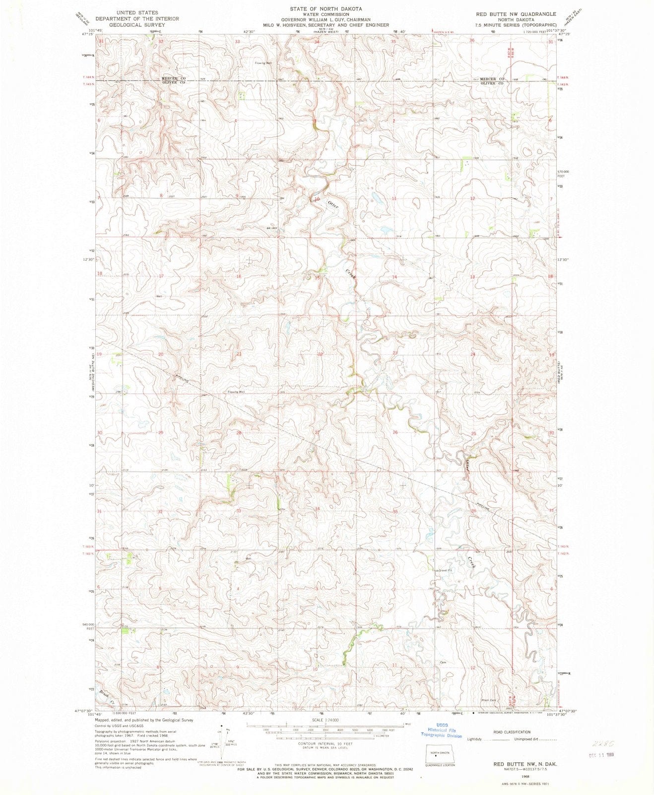 1968 Red Butte, ND - North Dakota - USGS Topographic Map