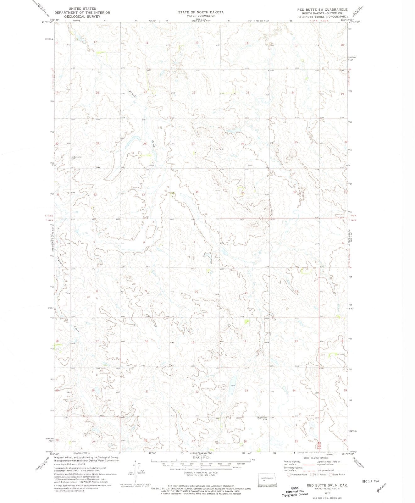 1972 Red Butte, ND - North Dakota - USGS Topographic Map