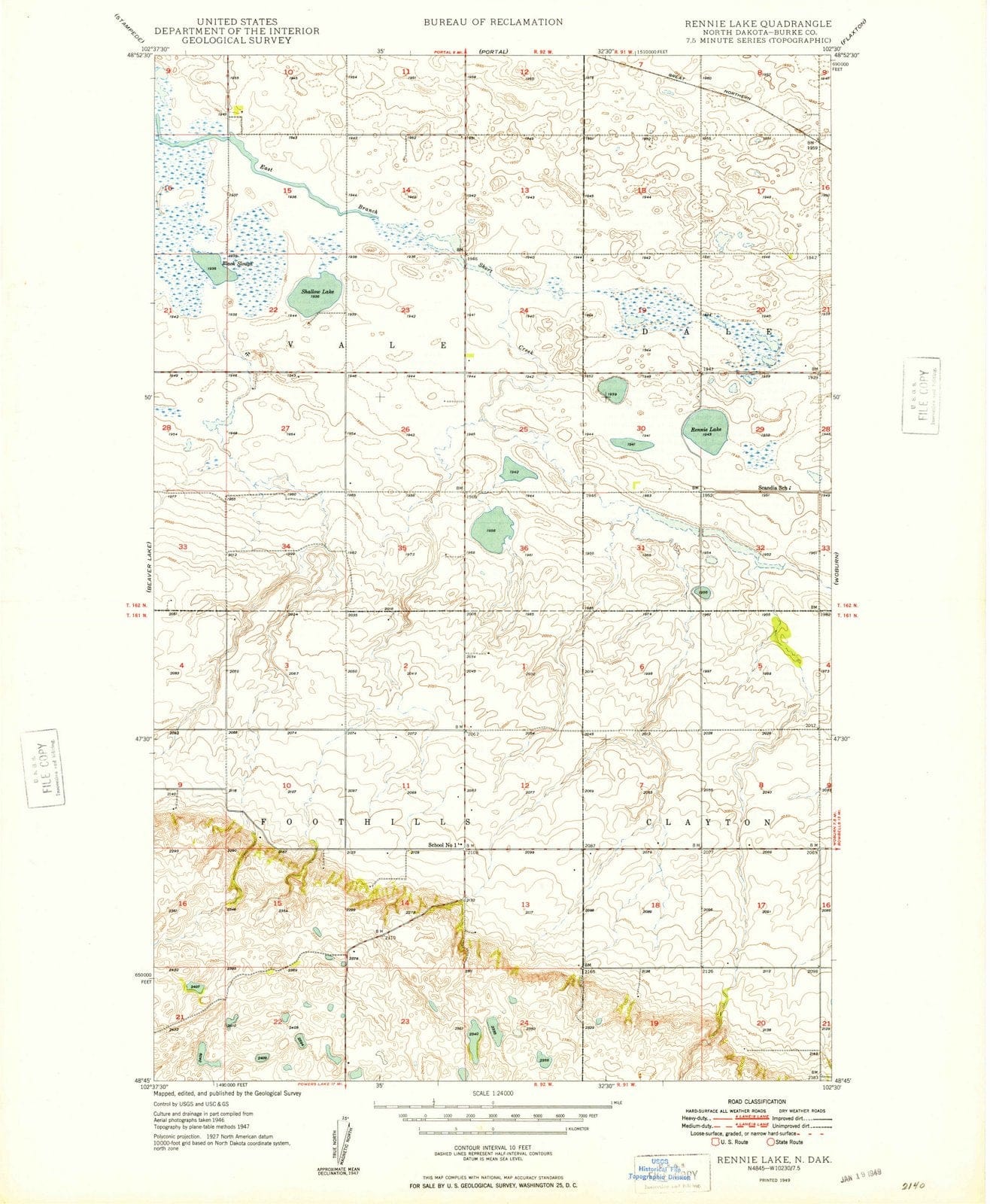 1949 Rennie Lake, ND - North Dakota - USGS Topographic Map