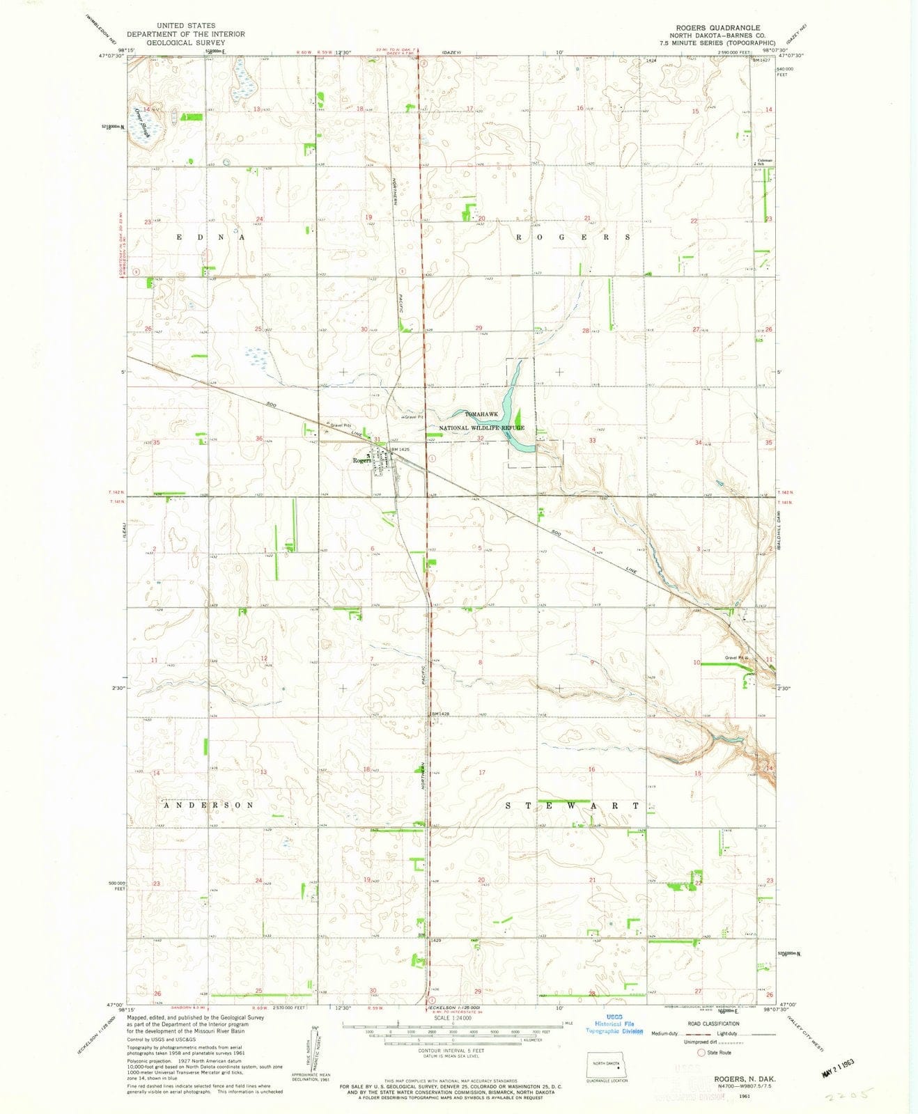 1961 Rogers, ND - North Dakota - USGS Topographic Map