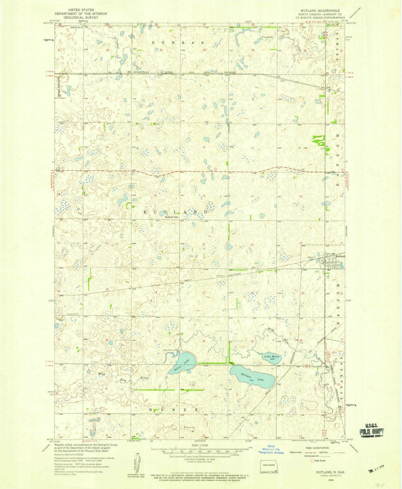 1958 Rutland, ND - North Dakota - USGS Topographic Map