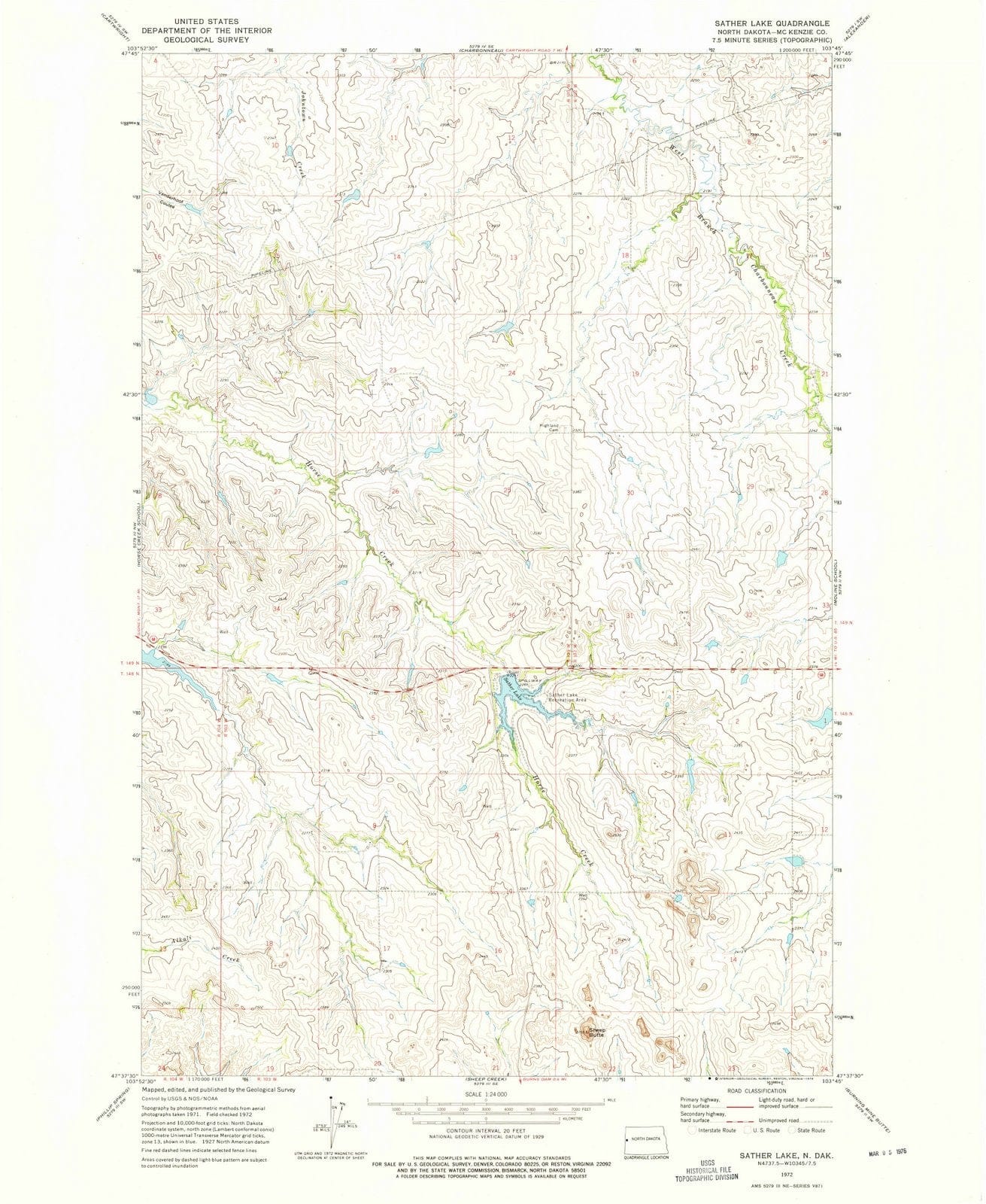 1972 Sather Lake, ND - North Dakota - USGS Topographic Map