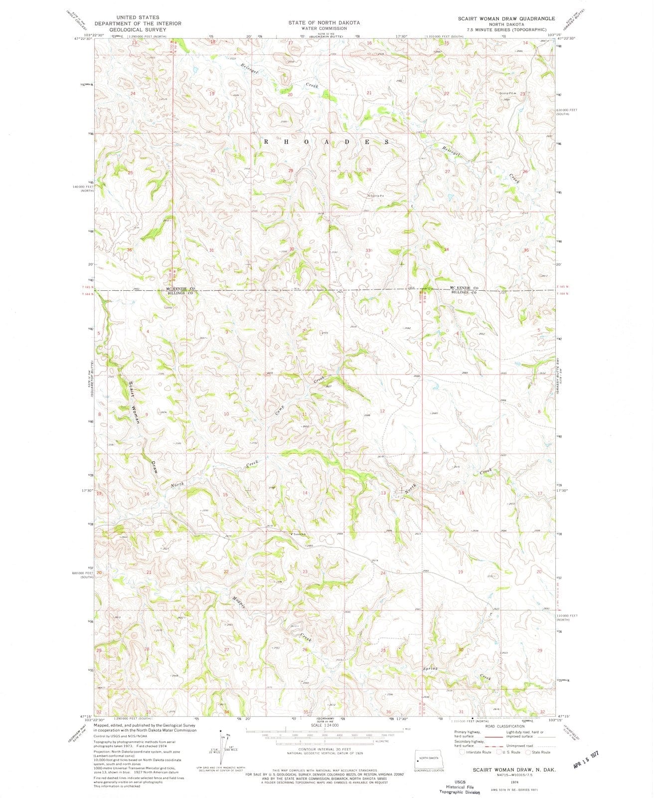 1974 Scairt Womanraw, ND - North Dakota - USGS Topographic Map
