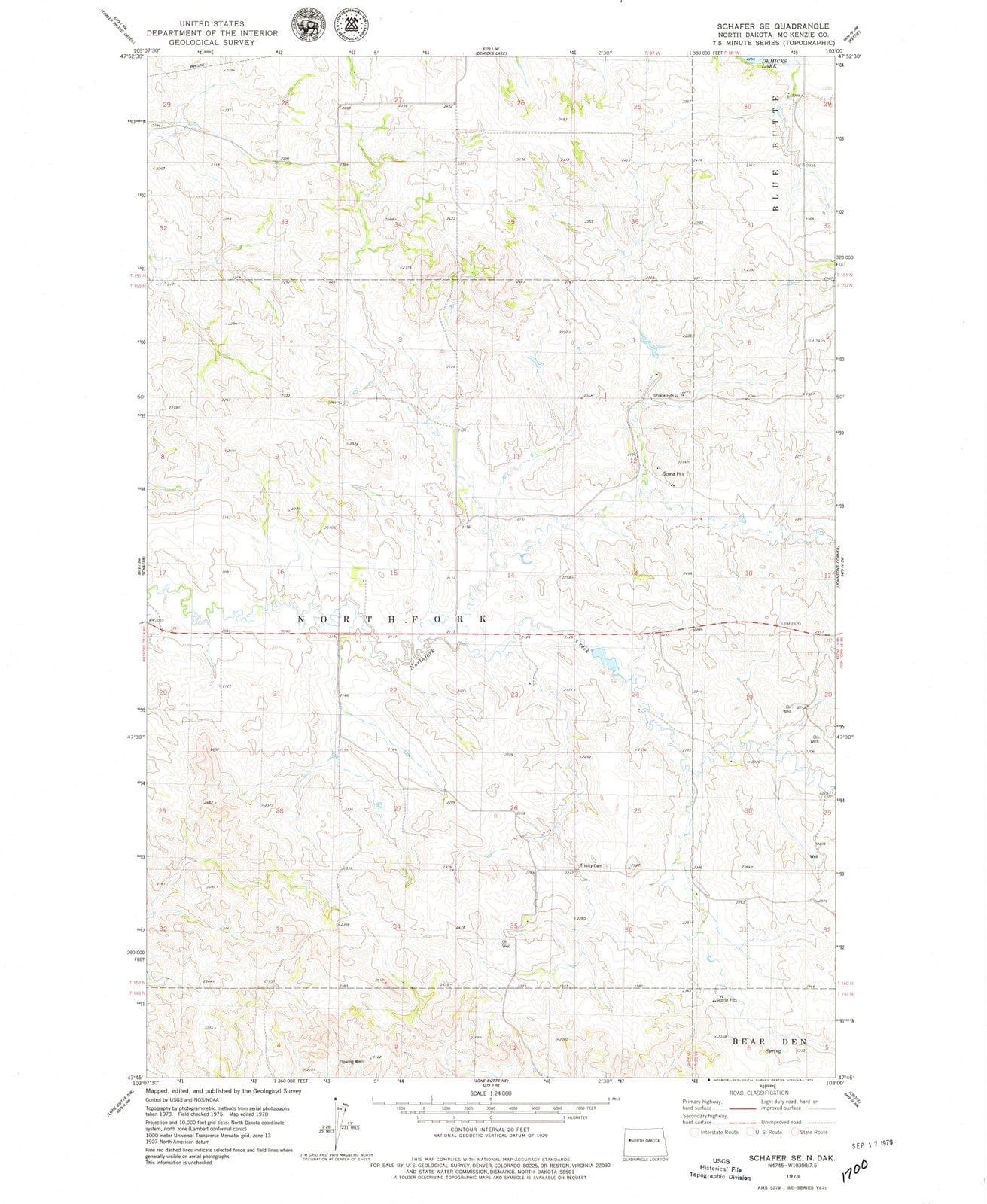 1978 Schafer, ND - North Dakota - USGS Topographic Map
