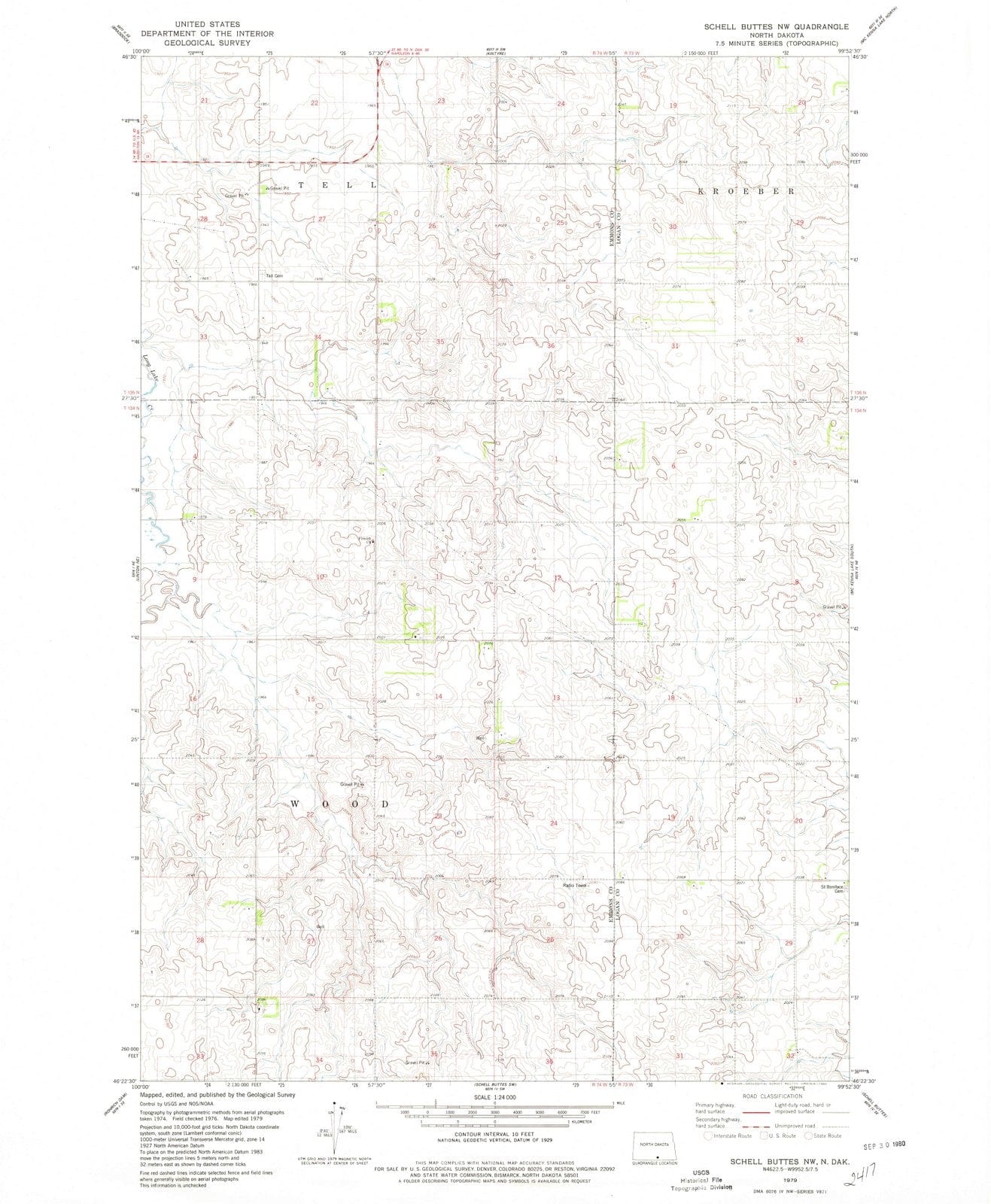 1979 Schell Buttes, ND - North Dakota - USGS Topographic Map