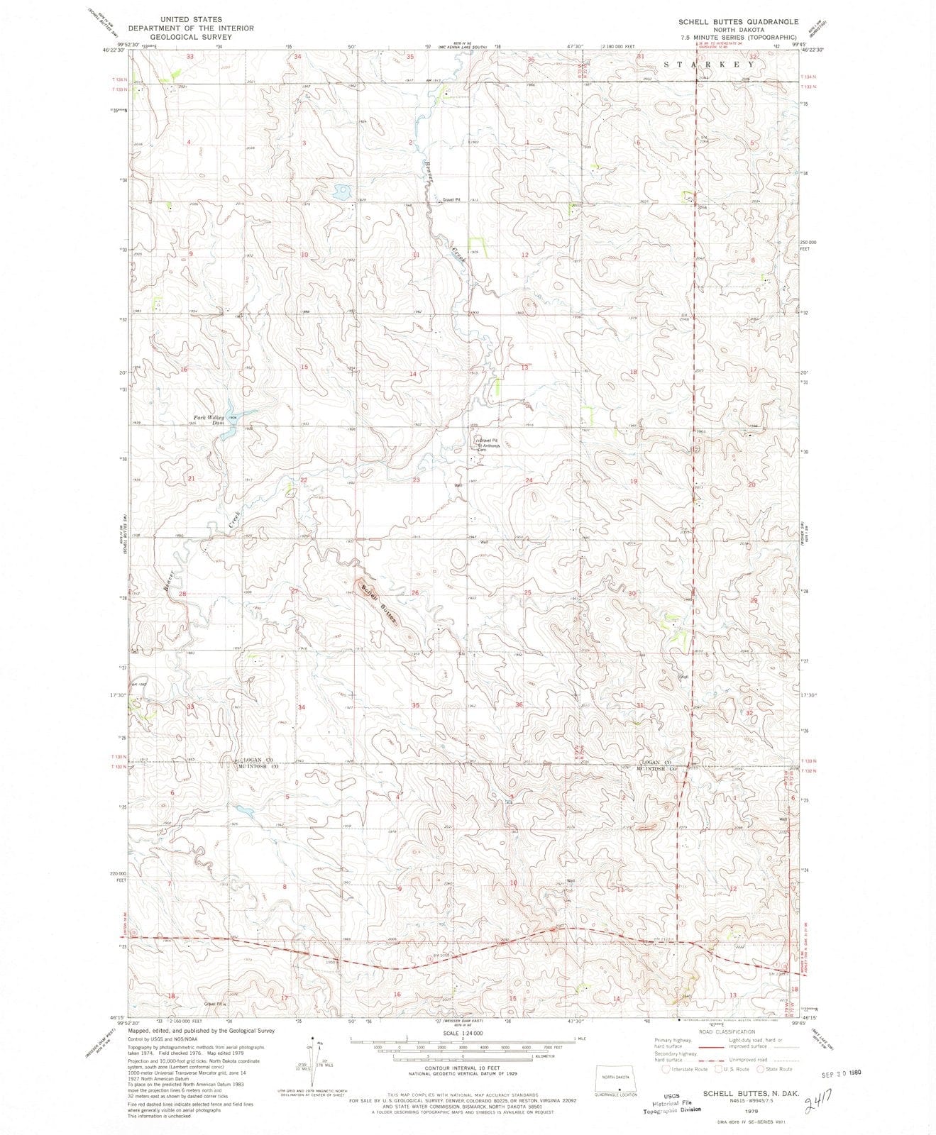 1979 Schell Buttes, ND - North Dakota - USGS Topographic Map v3