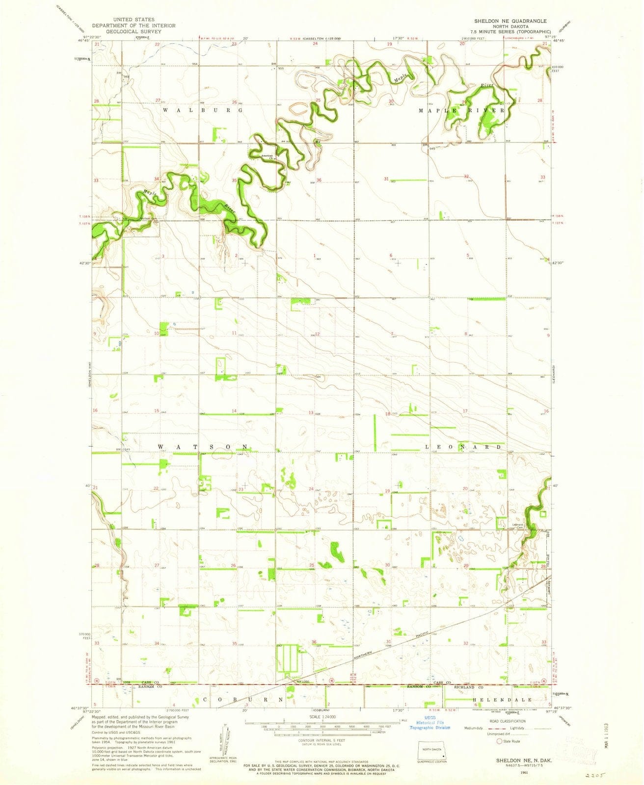 1961 Sheldon, ND - North Dakota - USGS Topographic Map