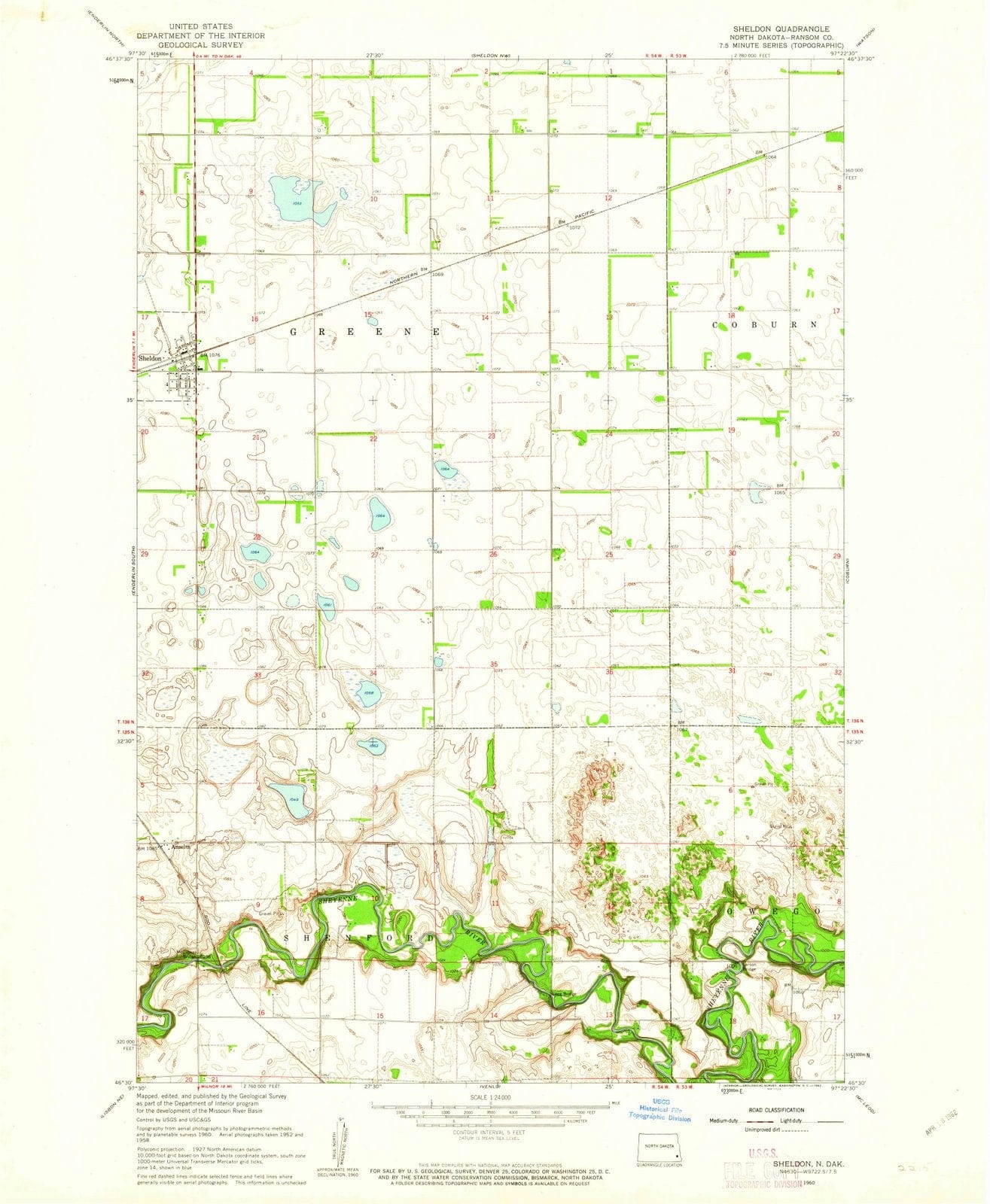 1960 Sheldon, ND - North Dakota - USGS Topographic Map
