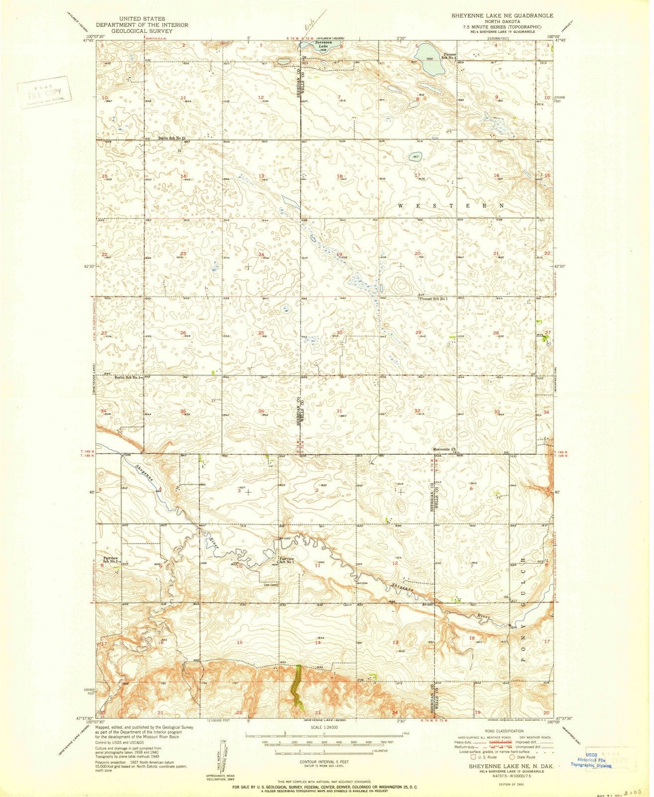 1950 Sheyenne Lake, ND - North Dakota - USGS Topographic Map
