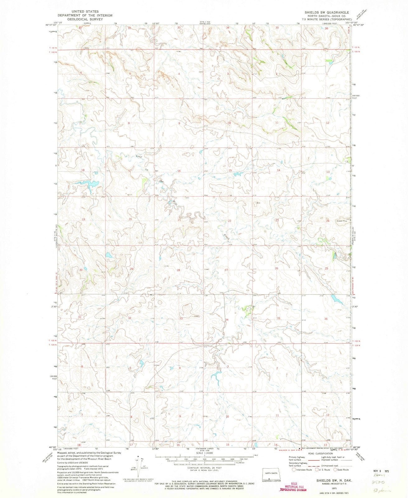 1971 Shields, ND - North Dakota - USGS Topographic Map