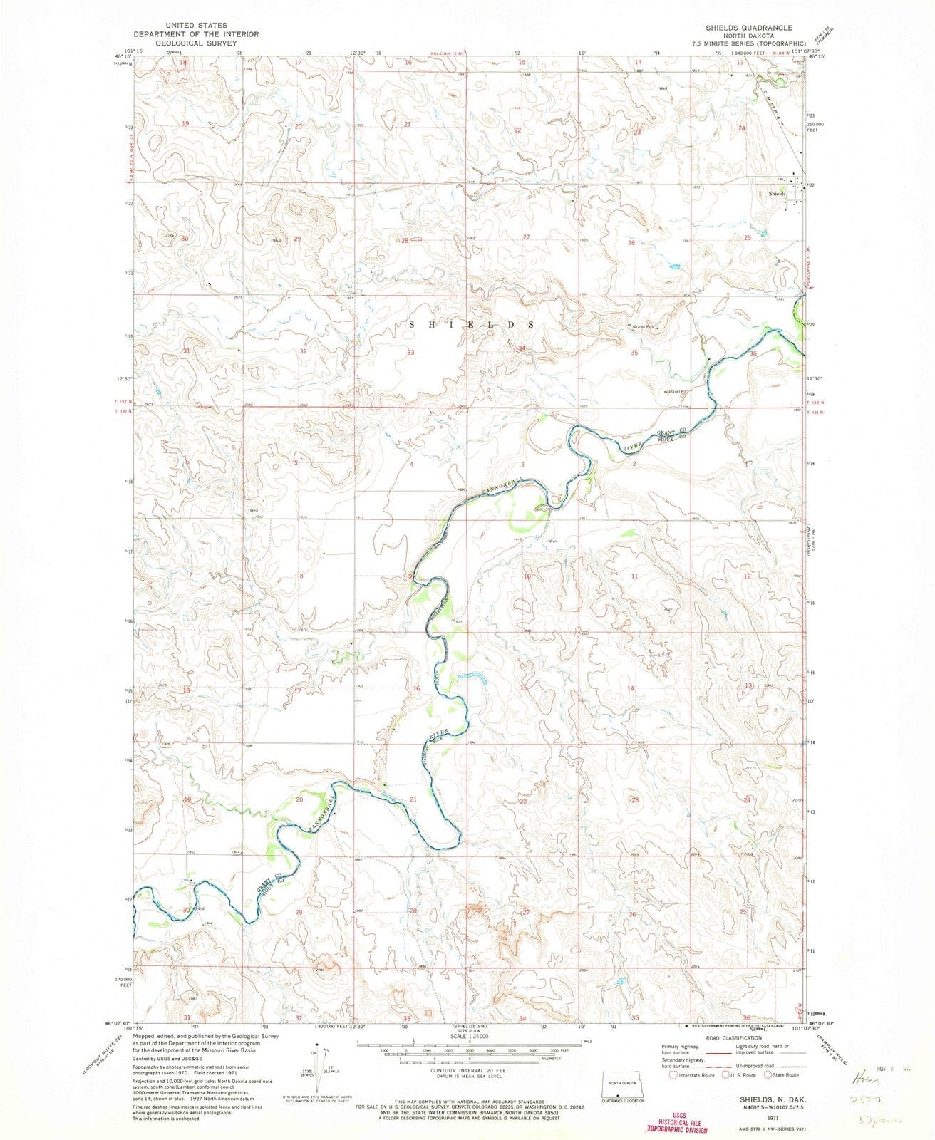 1971 Shields, ND - North Dakota - USGS Topographic Map v2