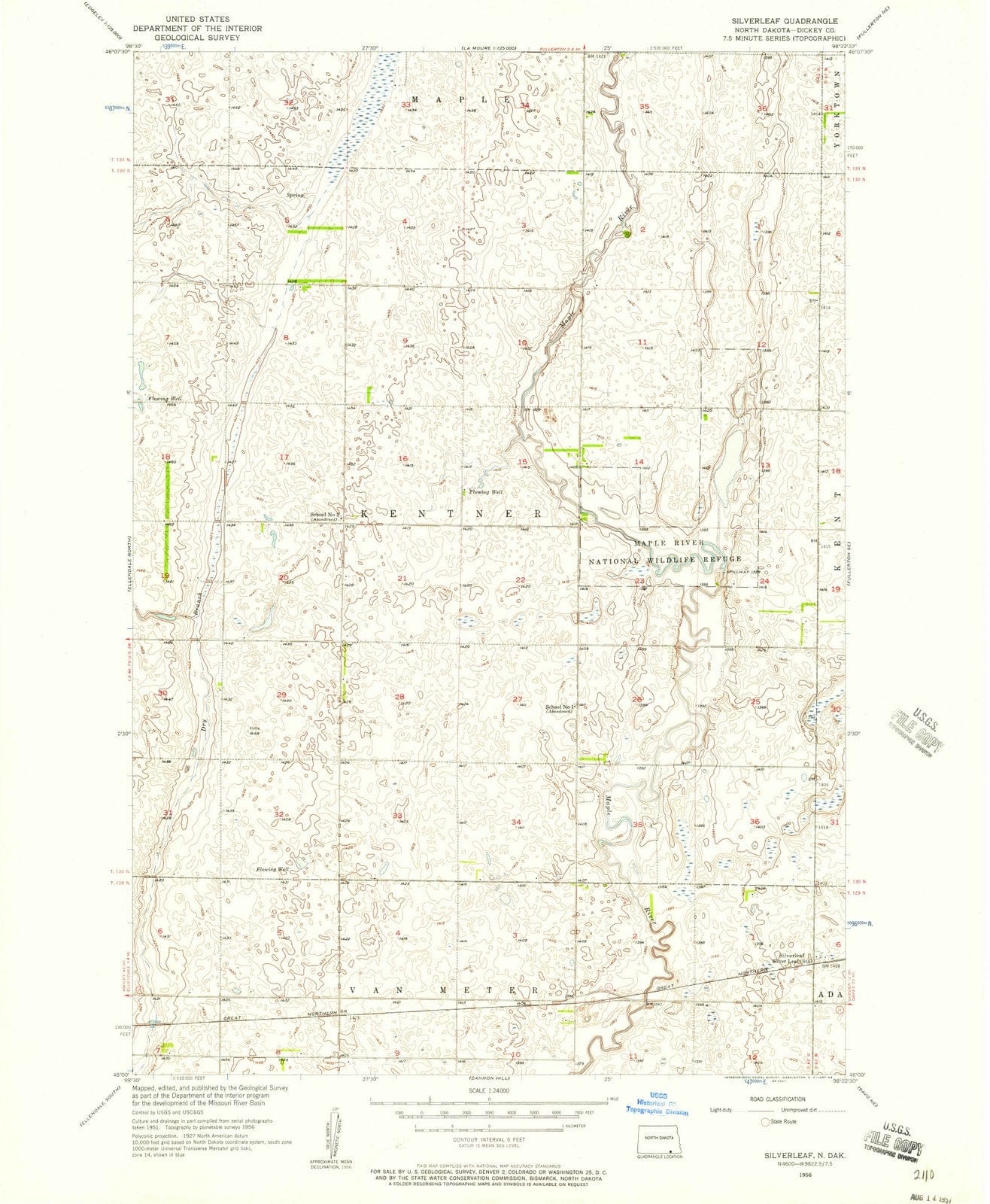 1956 Silverleaf, ND - North Dakota - USGS Topographic Map