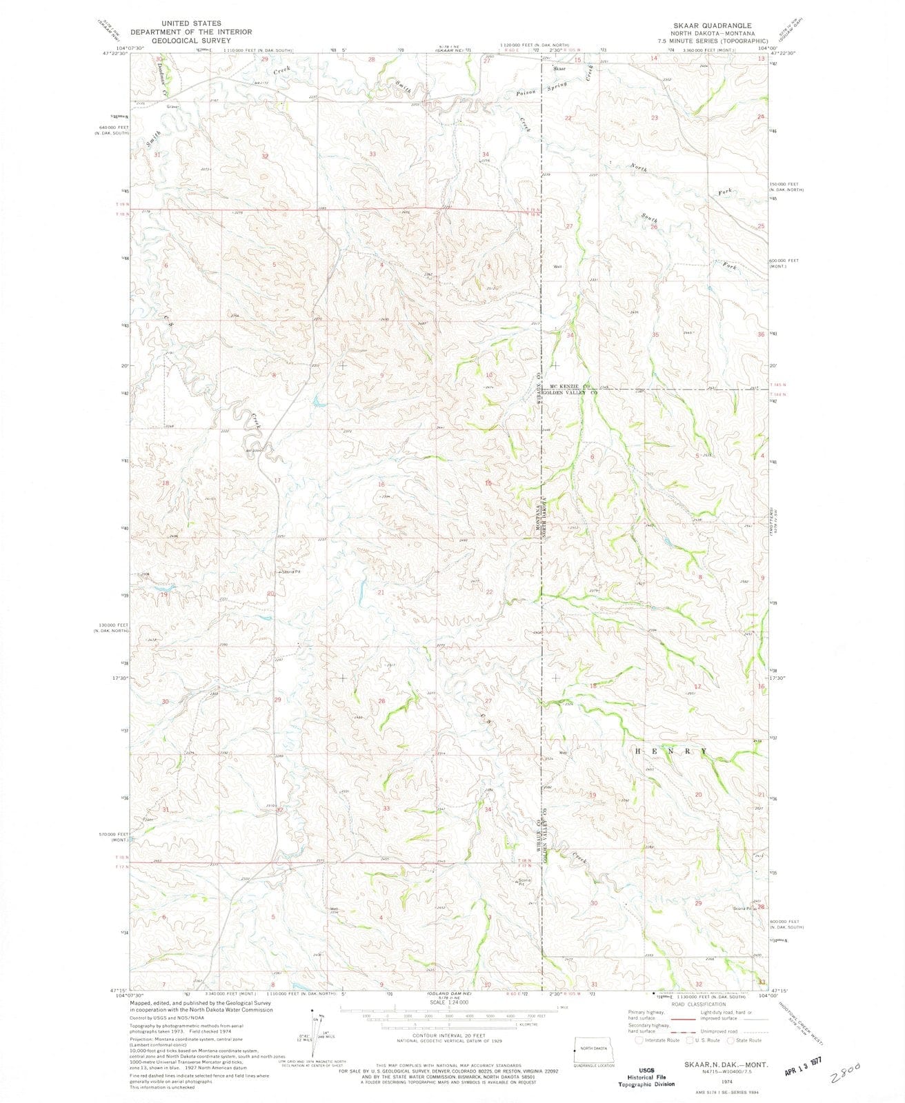 1974 Skaar, ND - North Dakota - USGS Topographic Map