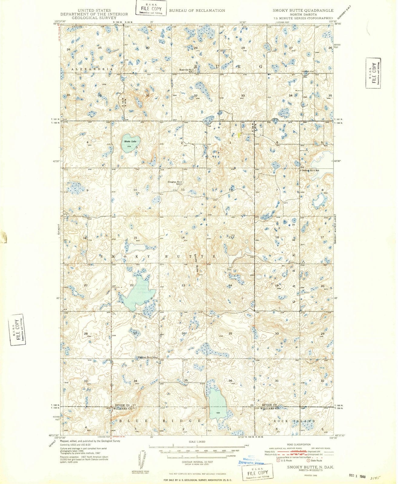 1948 Smoky Butte, ND - North Dakota - USGS Topographic Map