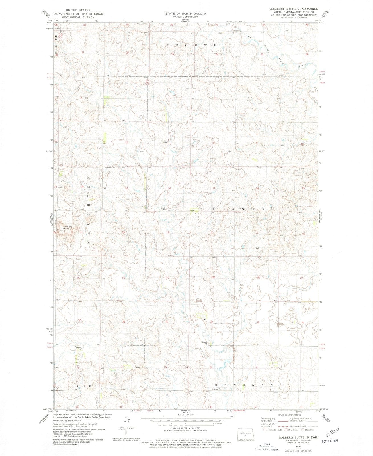 1975 Solberg Butte, ND - North Dakota - USGS Topographic Map