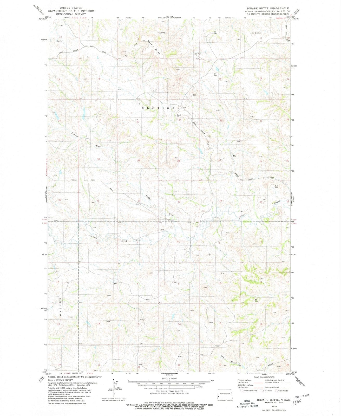 1979 Square Butte, ND - North Dakota - USGS Topographic Map