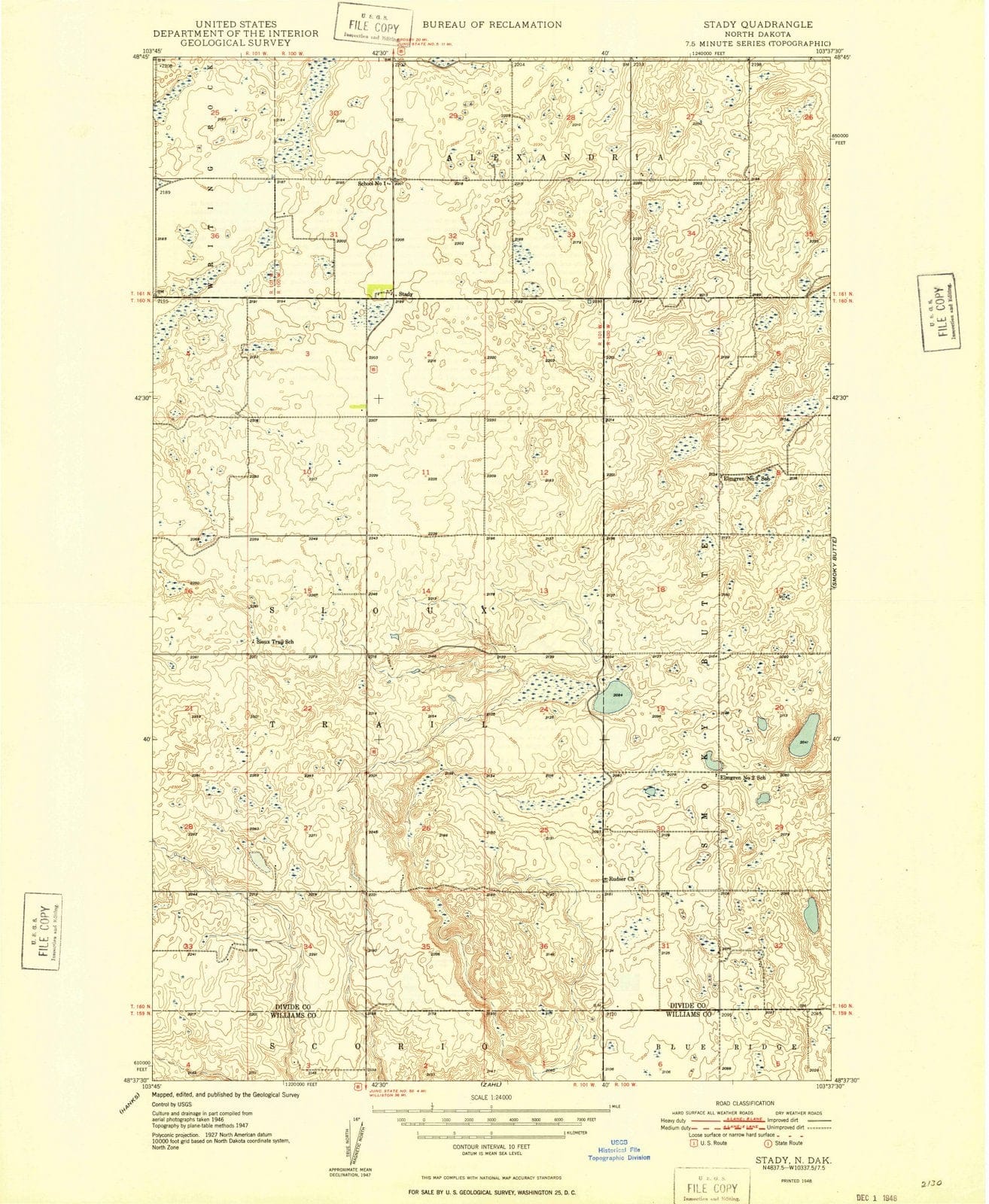 1948 Stady, ND - North Dakota - USGS Topographic Map