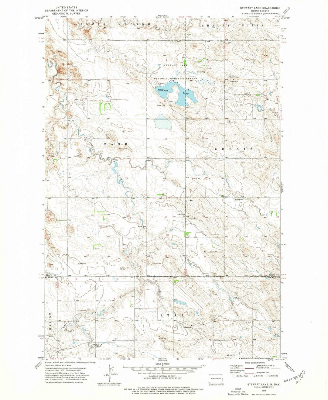 1973 Stewart Lake, ND - North Dakota - USGS Topographic Map