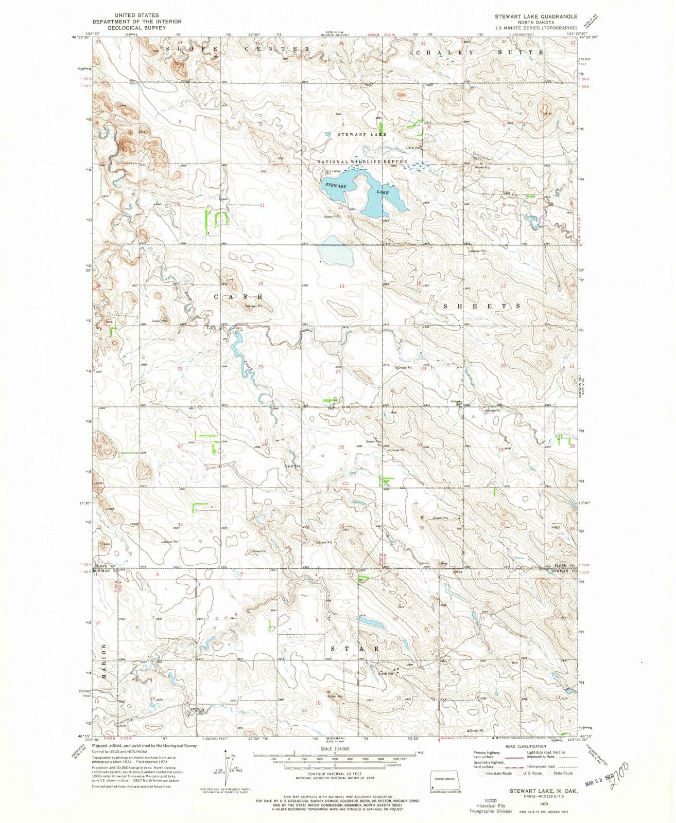 1973 Stewart Lake, ND - North Dakota - USGS Topographic Map