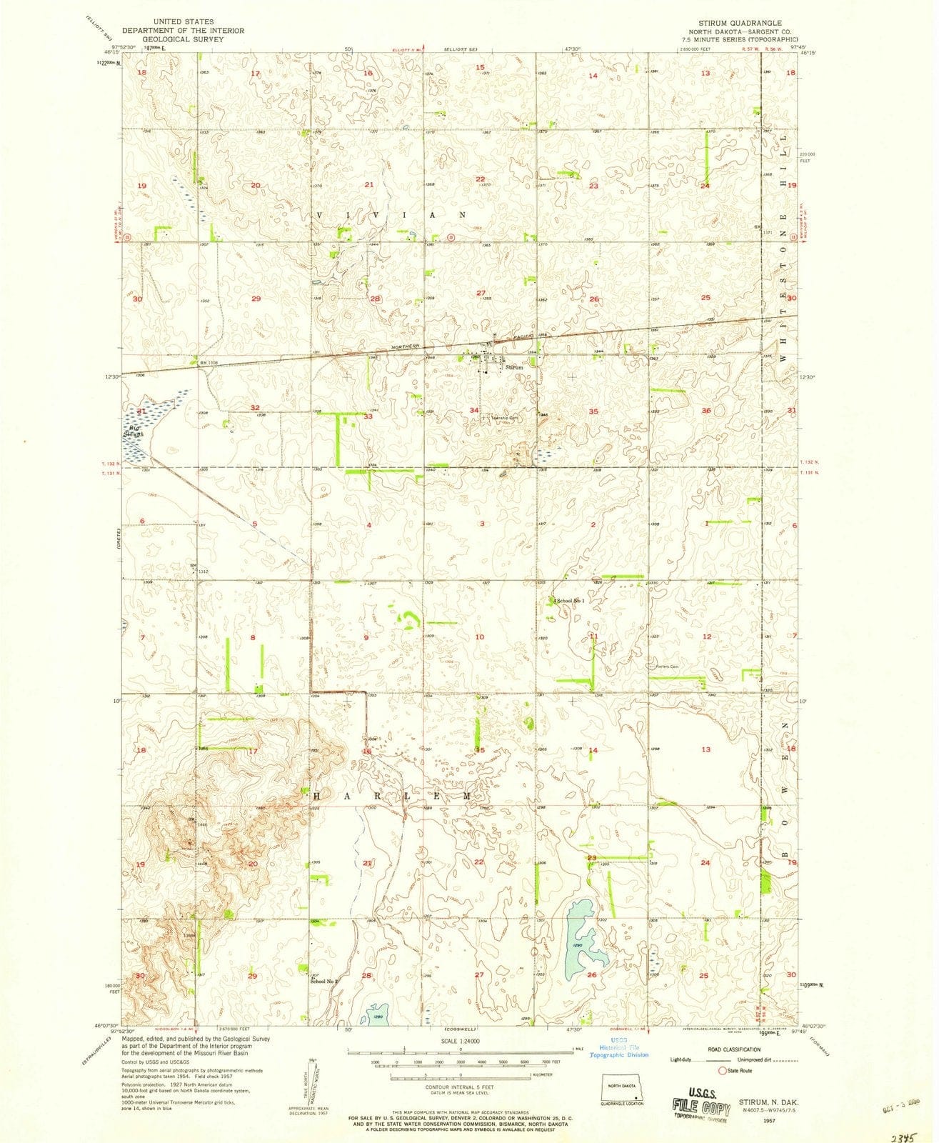 1957 Stirum, ND - North Dakota - USGS Topographic Map