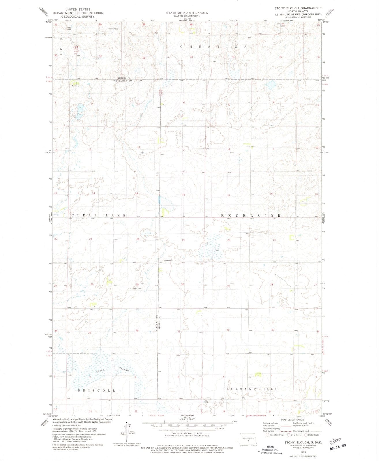 1975 Stony Slough, ND - North Dakota - USGS Topographic Map