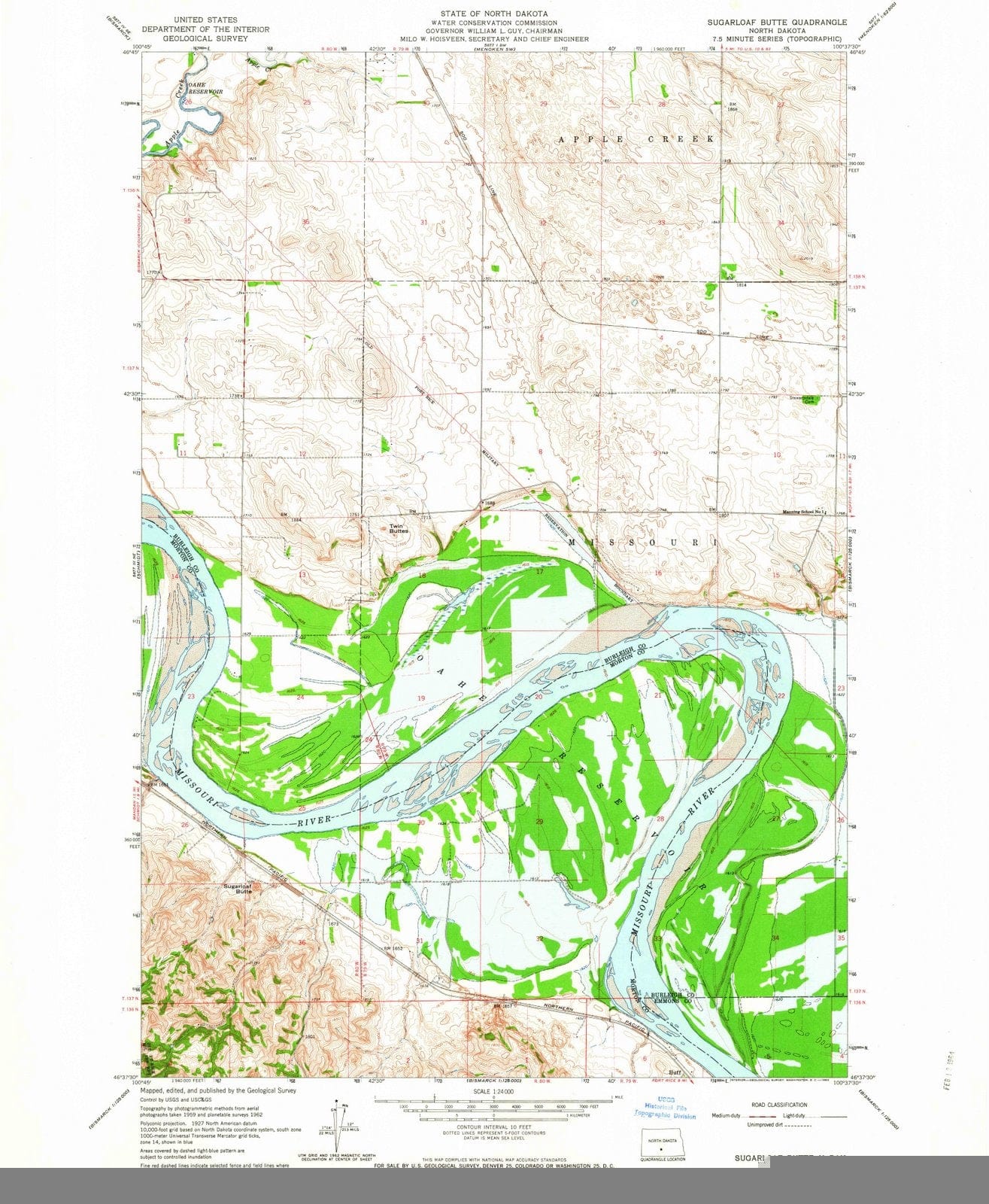 1962 Sugarloaf Butte, ND - North Dakota - USGS Topographic Map