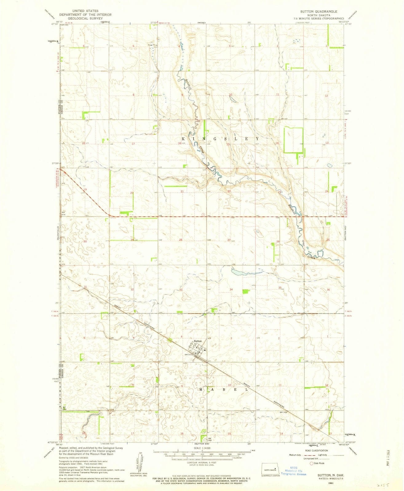 1961 Sutton, ND - North Dakota - USGS Topographic Map v3
