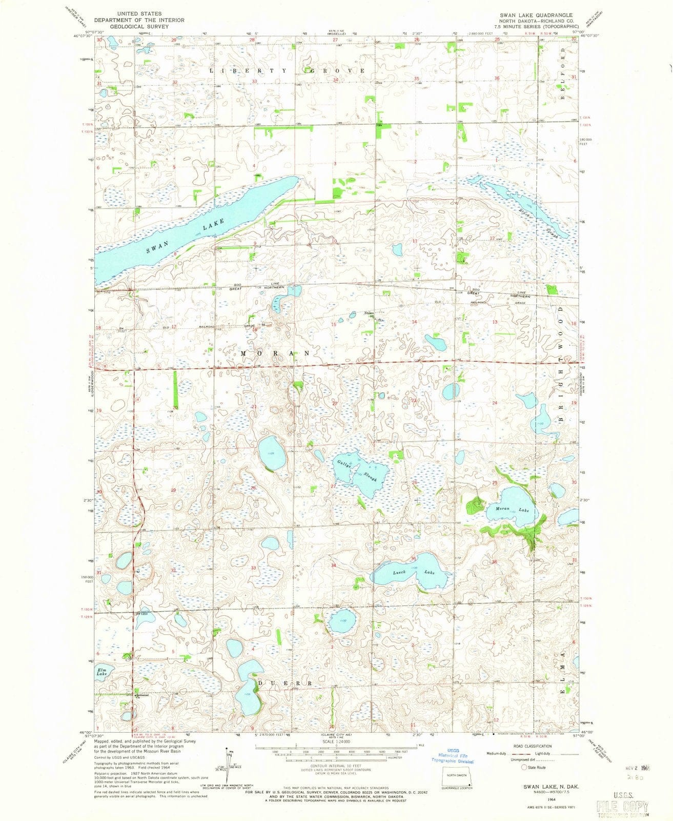 1964 Swan Lake, ND - North Dakota - USGS Topographic Map