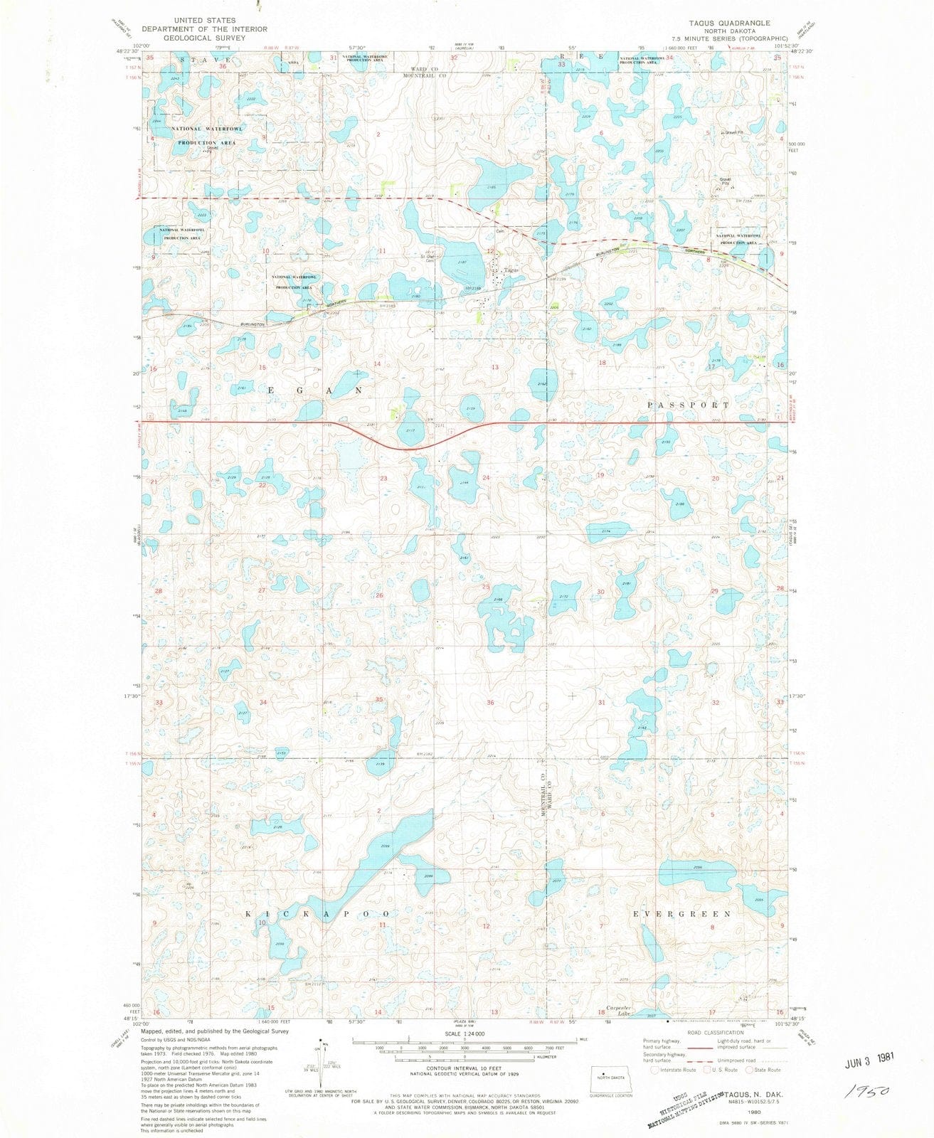1980 Tagus, ND - North Dakota - USGS Topographic Map v2