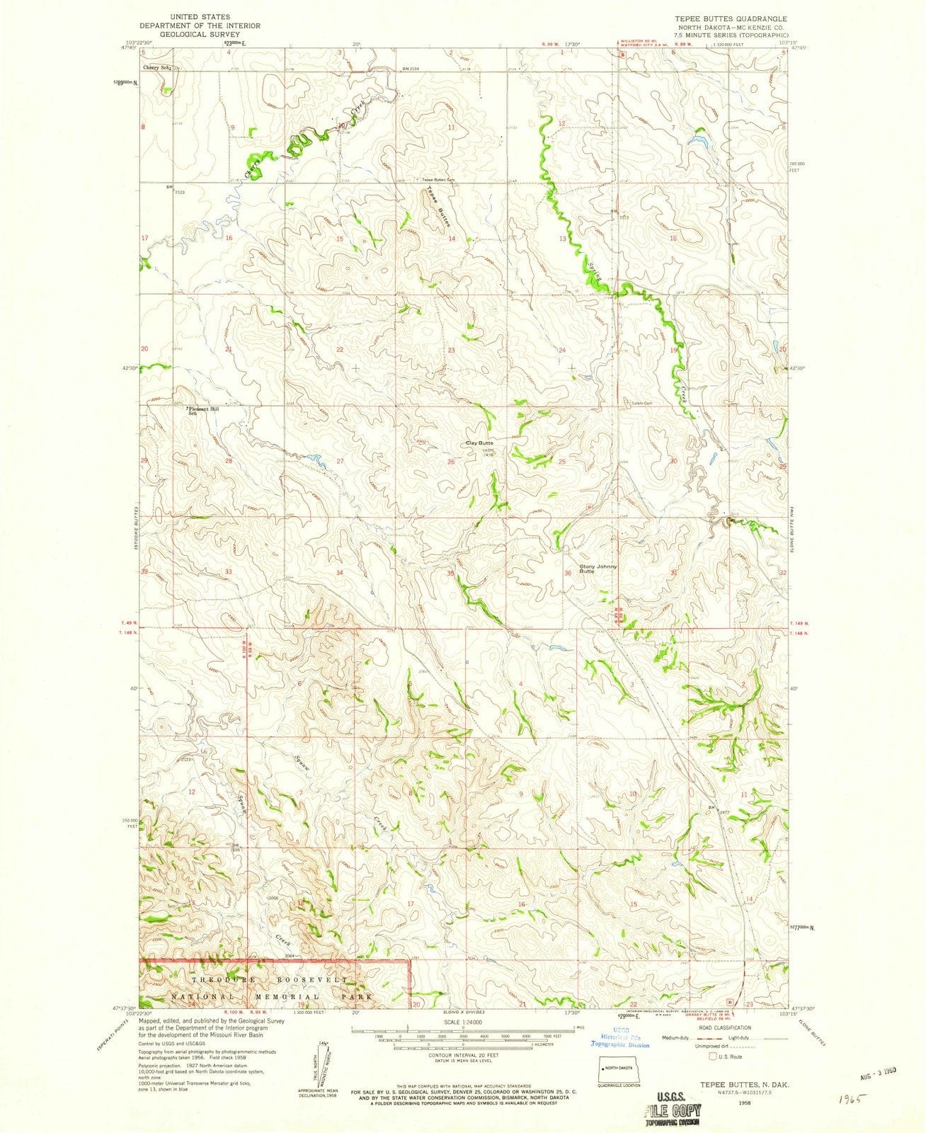 1958 Tepee Buttes, ND - North Dakota - USGS Topographic Map