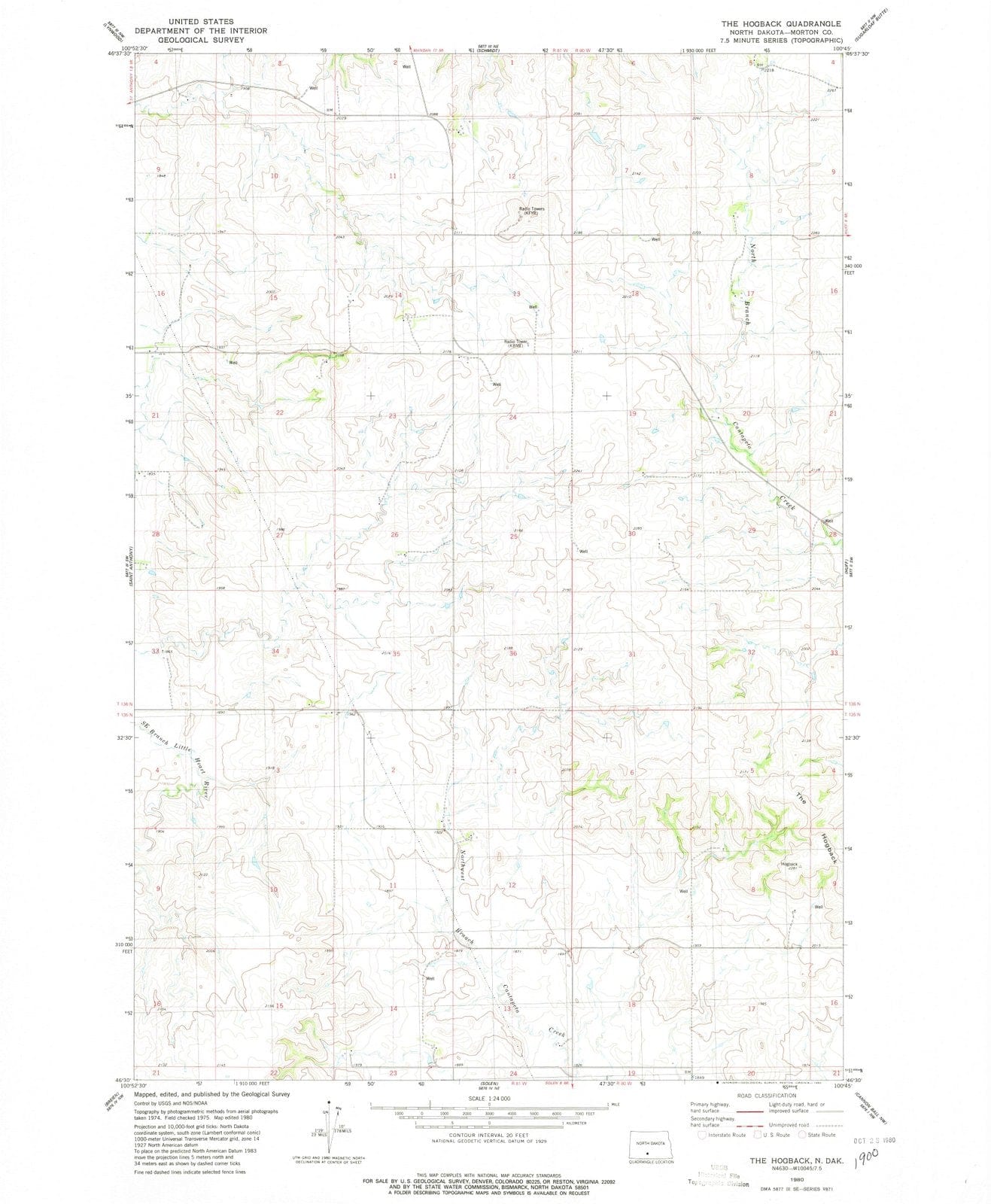 1980 The Hogback, ND - North Dakota - USGS Topographic Map
