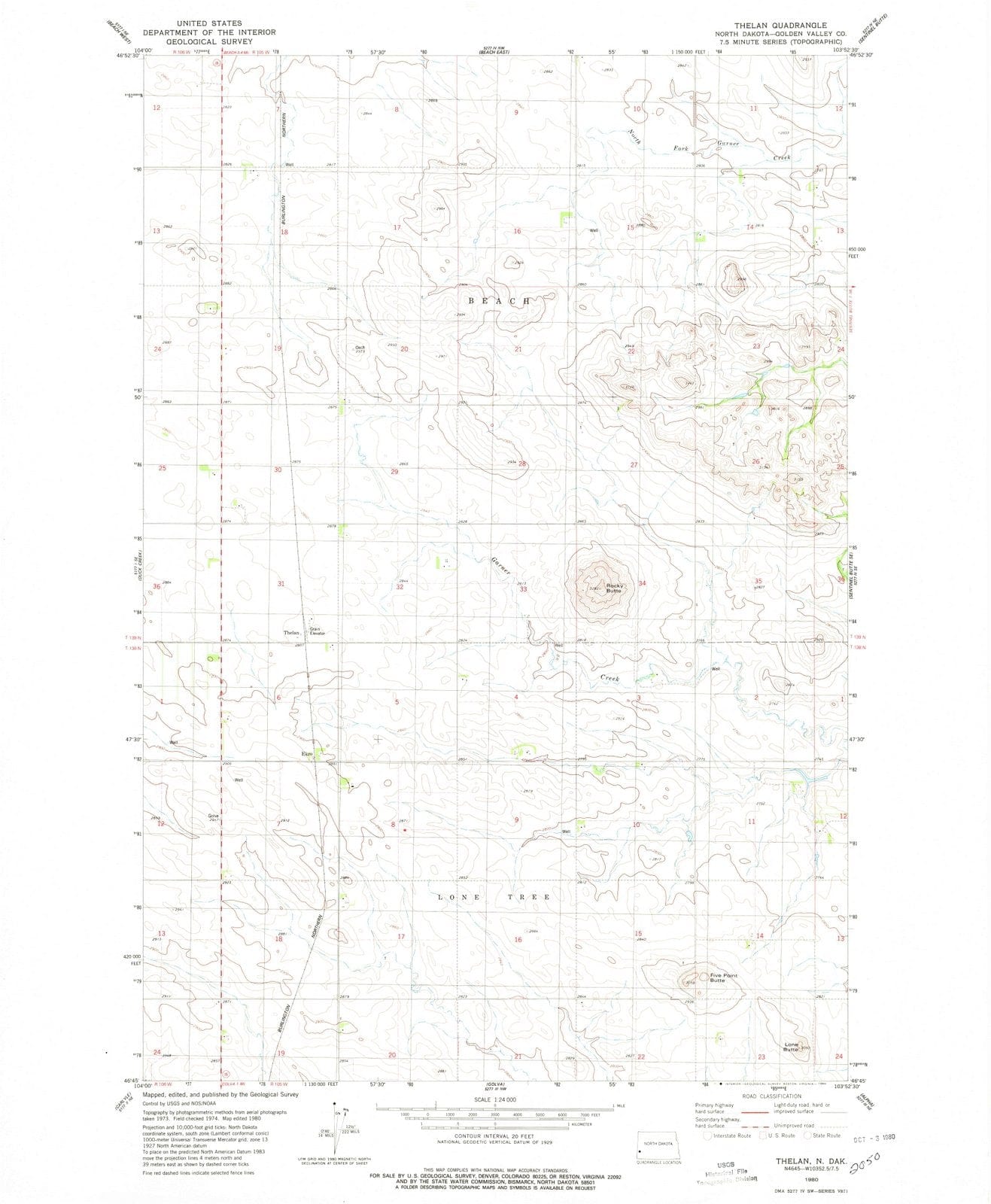 1980 Thelan, ND - North Dakota - USGS Topographic Map