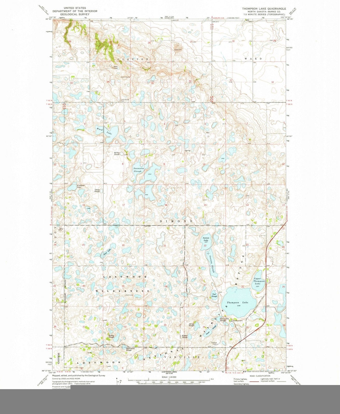 1974 Thompson Lake, ND - North Dakota - USGS Topographic Map