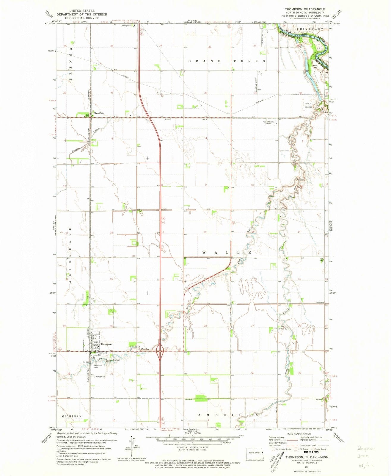 1971 Thompson, ND - North Dakota - USGS Topographic Map